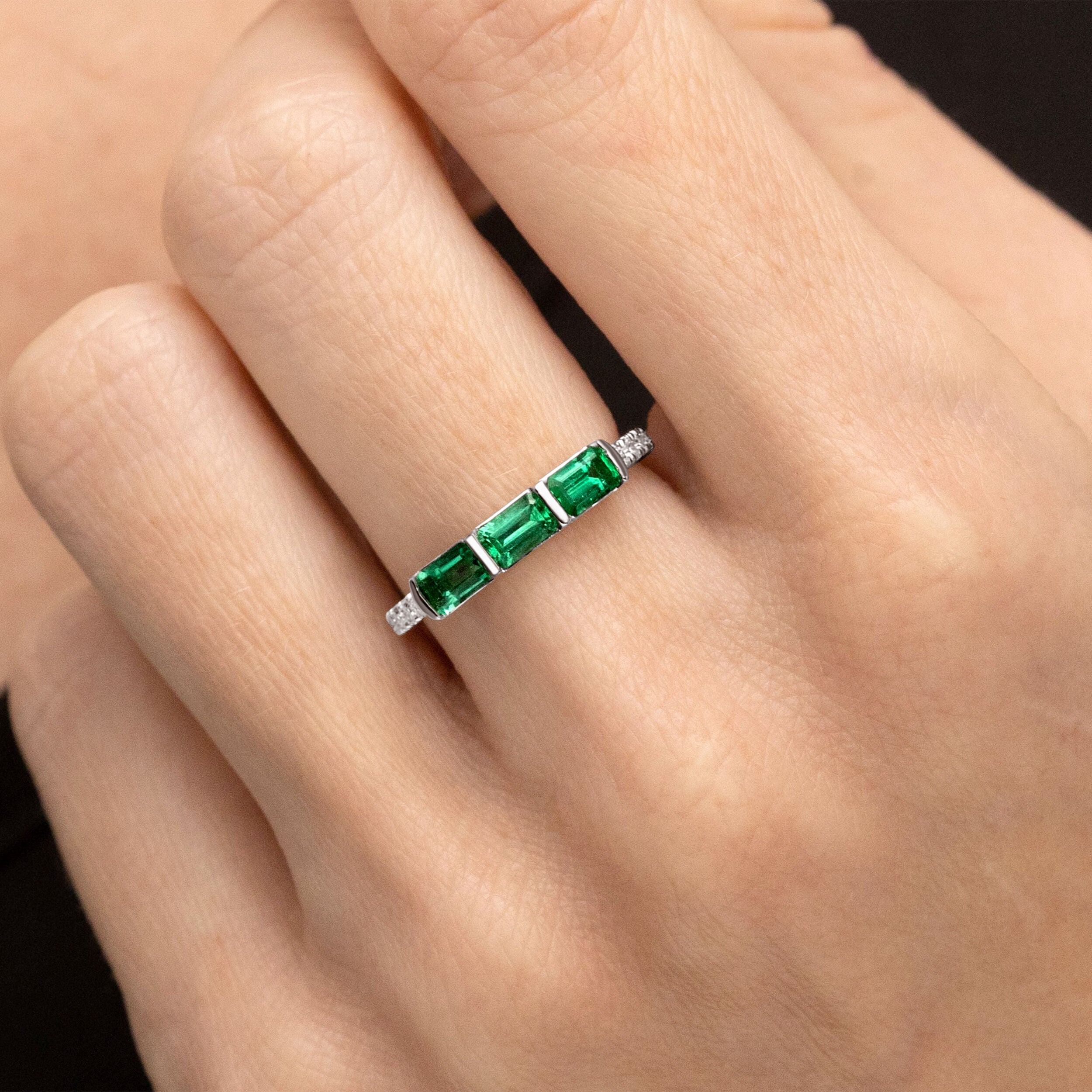 3 Emerald East-West Ring - 1.09ct TW