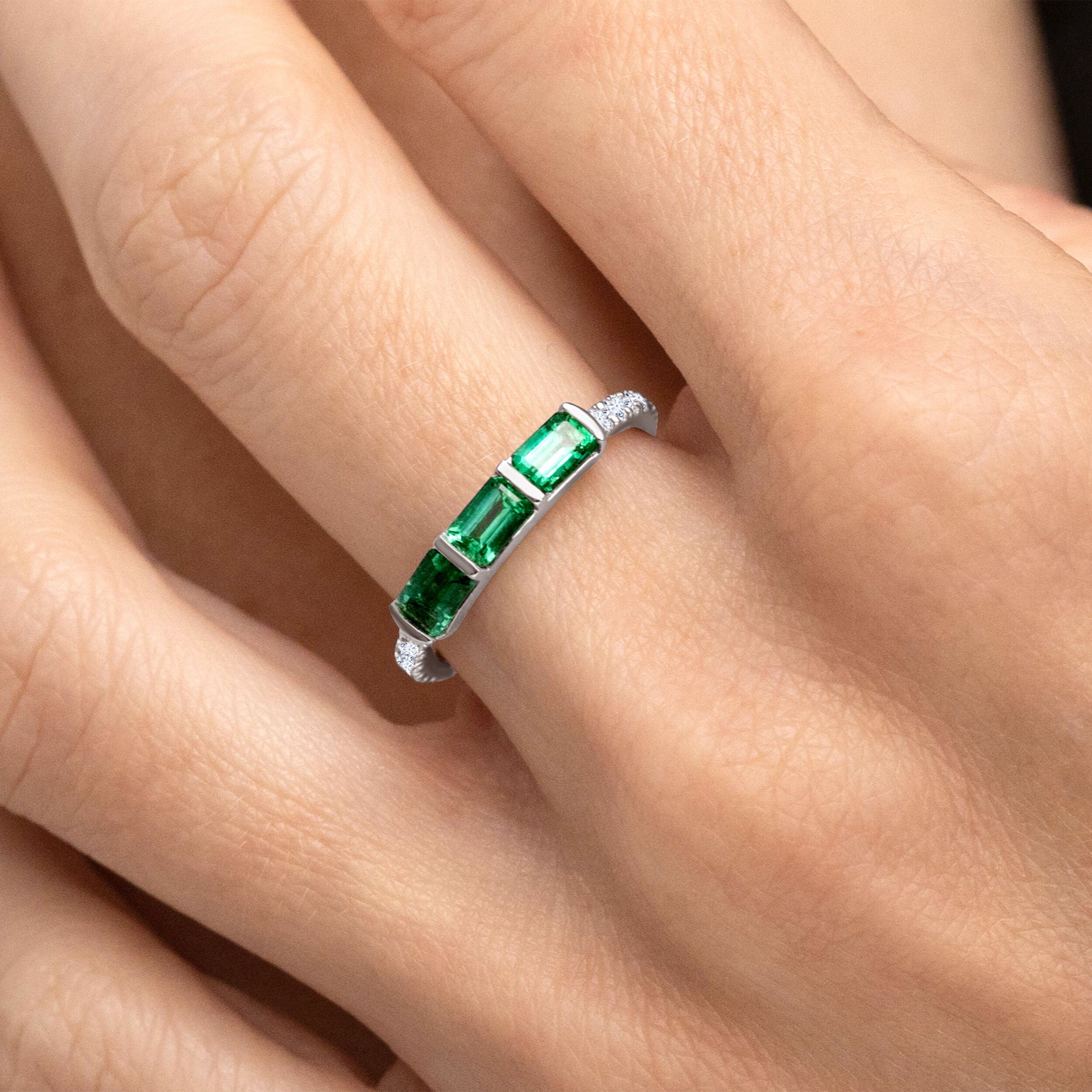 3 Emerald East-West Ring - 1.09ct TW