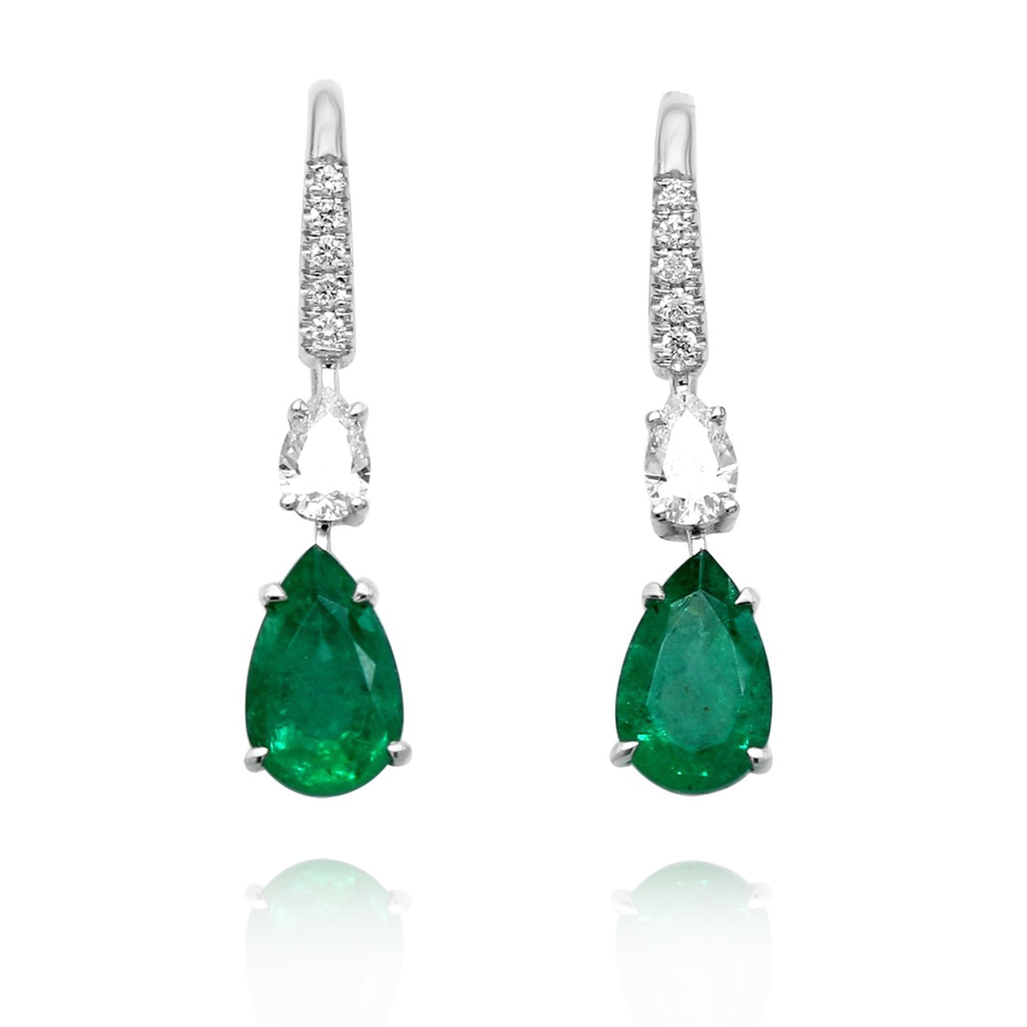 Emerald Pear Shape Drop Earrings - 2.02ct TW