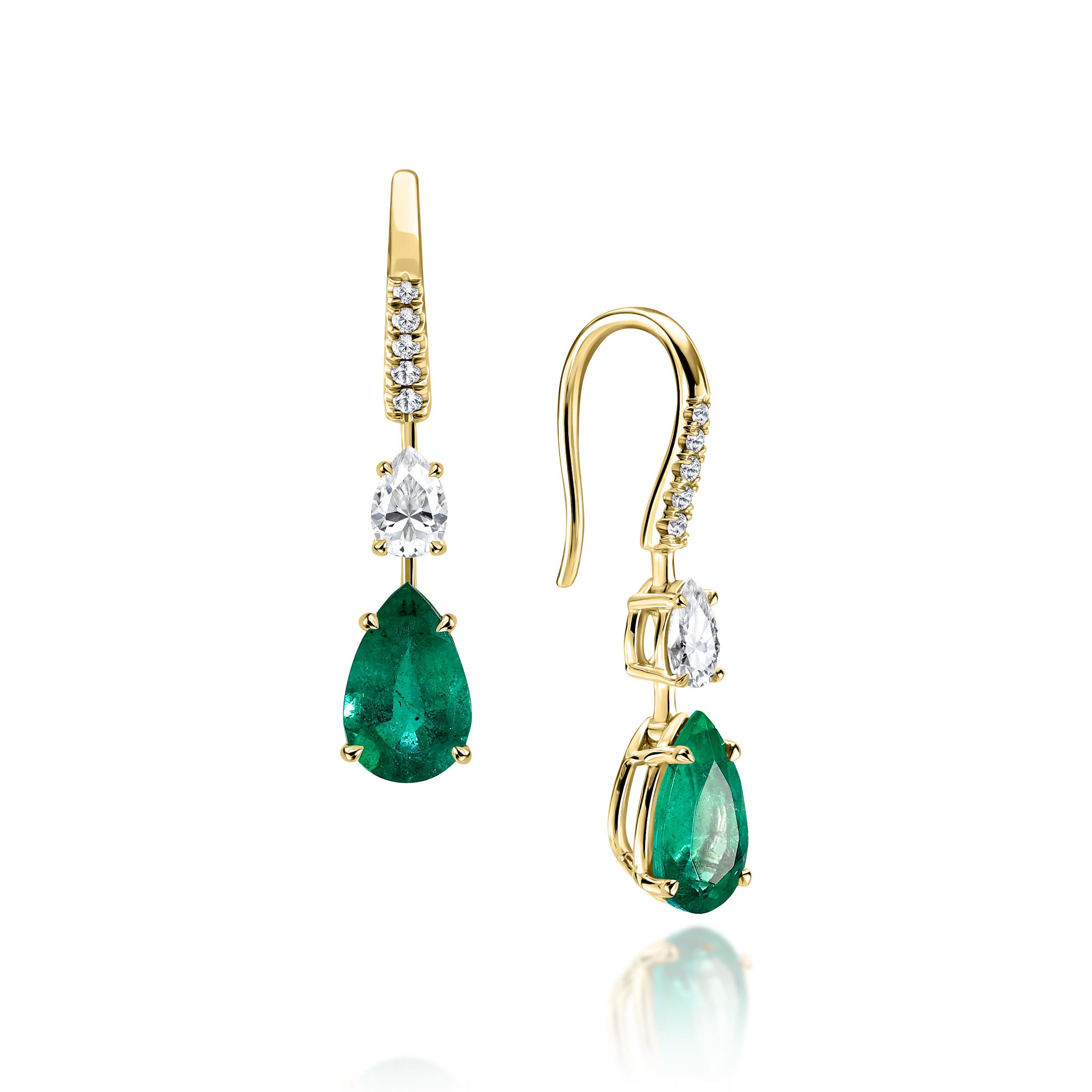 Emerald Pear Shape Drop Earrings - 2.02ct TW