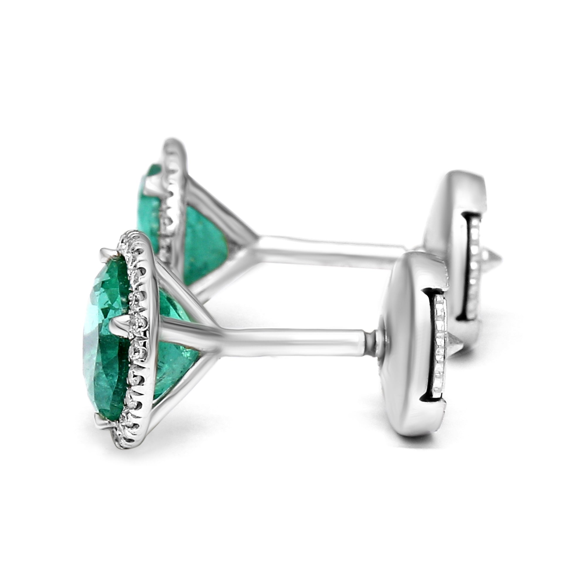 Round Emerald Stud Halo Earrings - 2.03ct TW