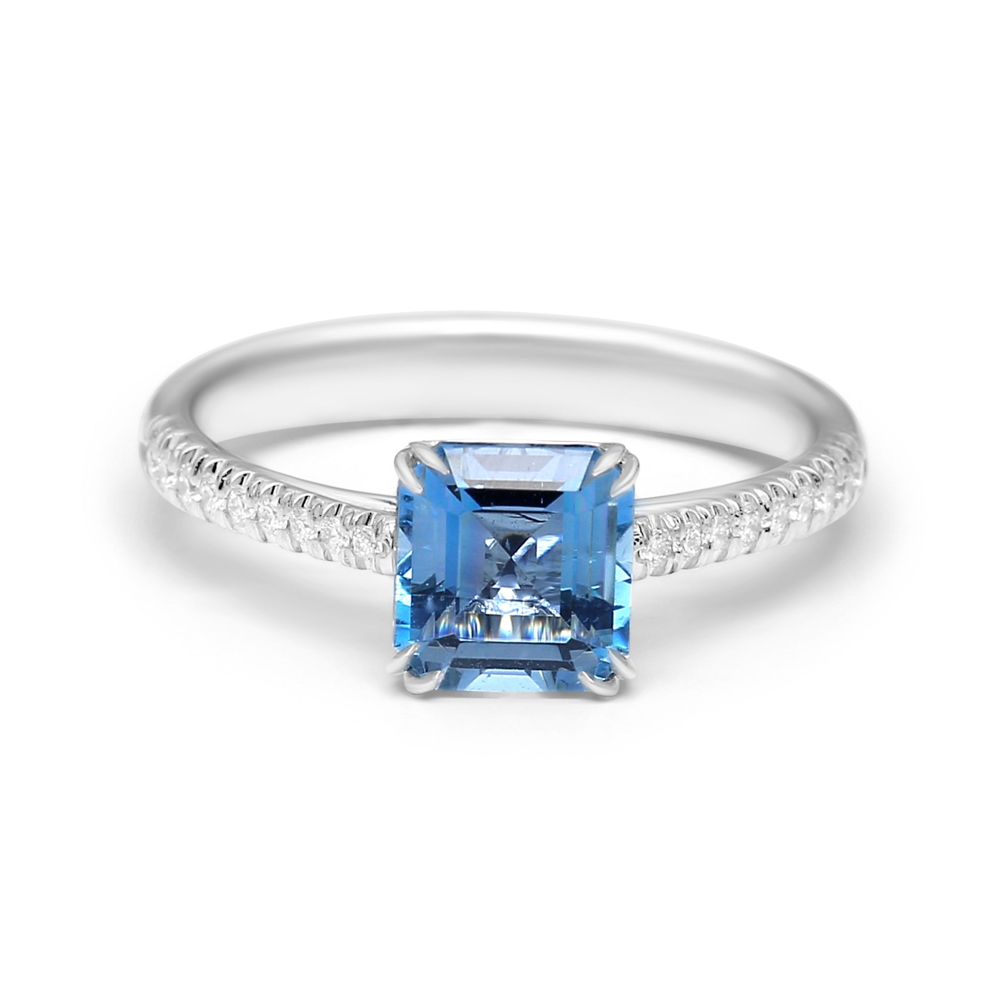 Square Aquamarine with Diamonds - 1.32ct TW