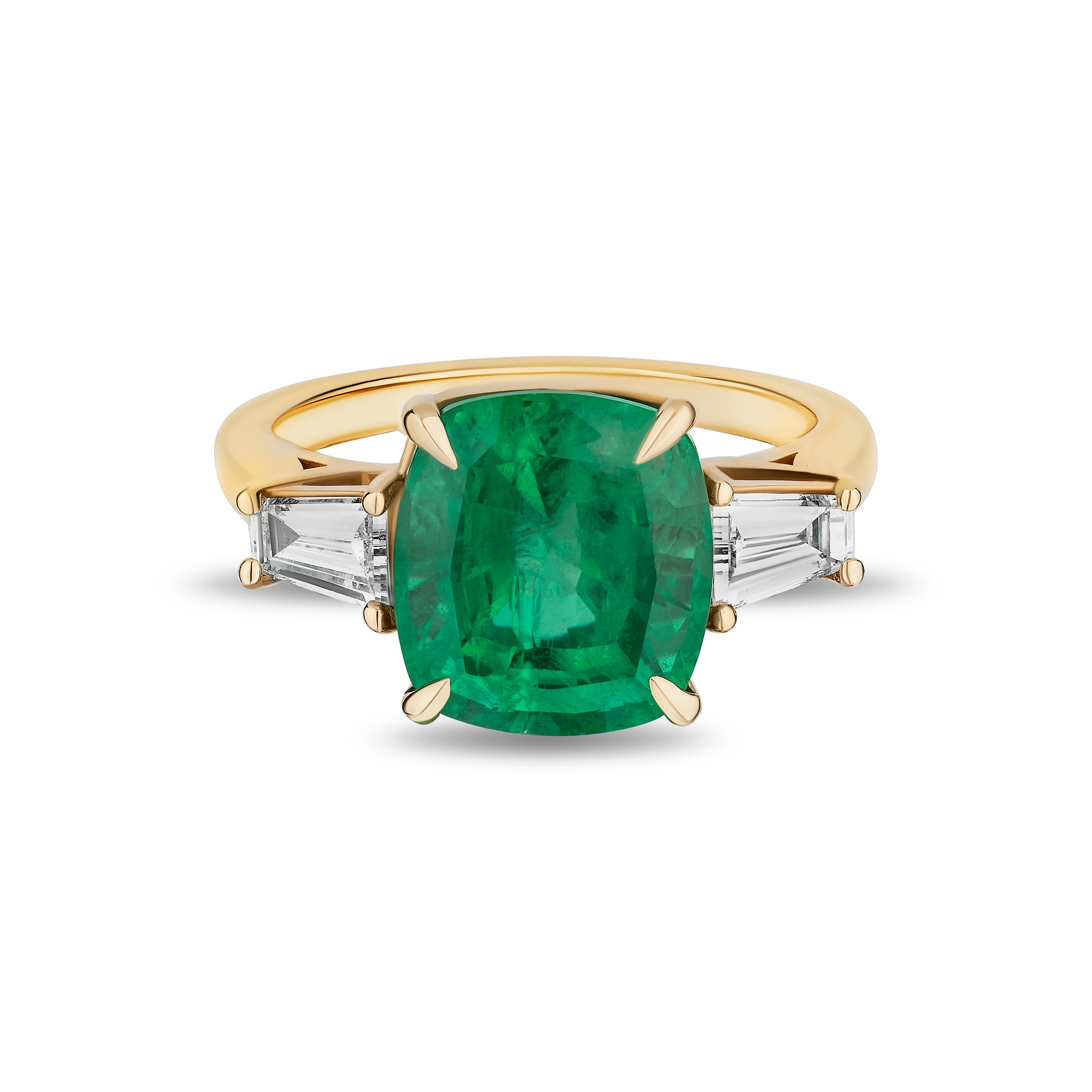 Cushion Emerald Ring with Tapers - 4.74ct TW