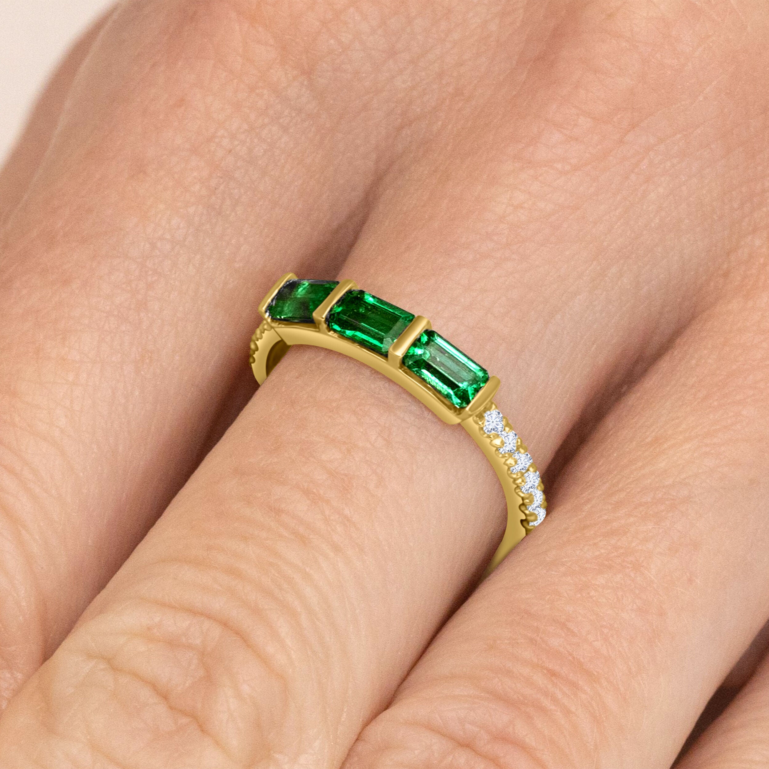 Three Emerald East-West Ring - 1.07ct TW