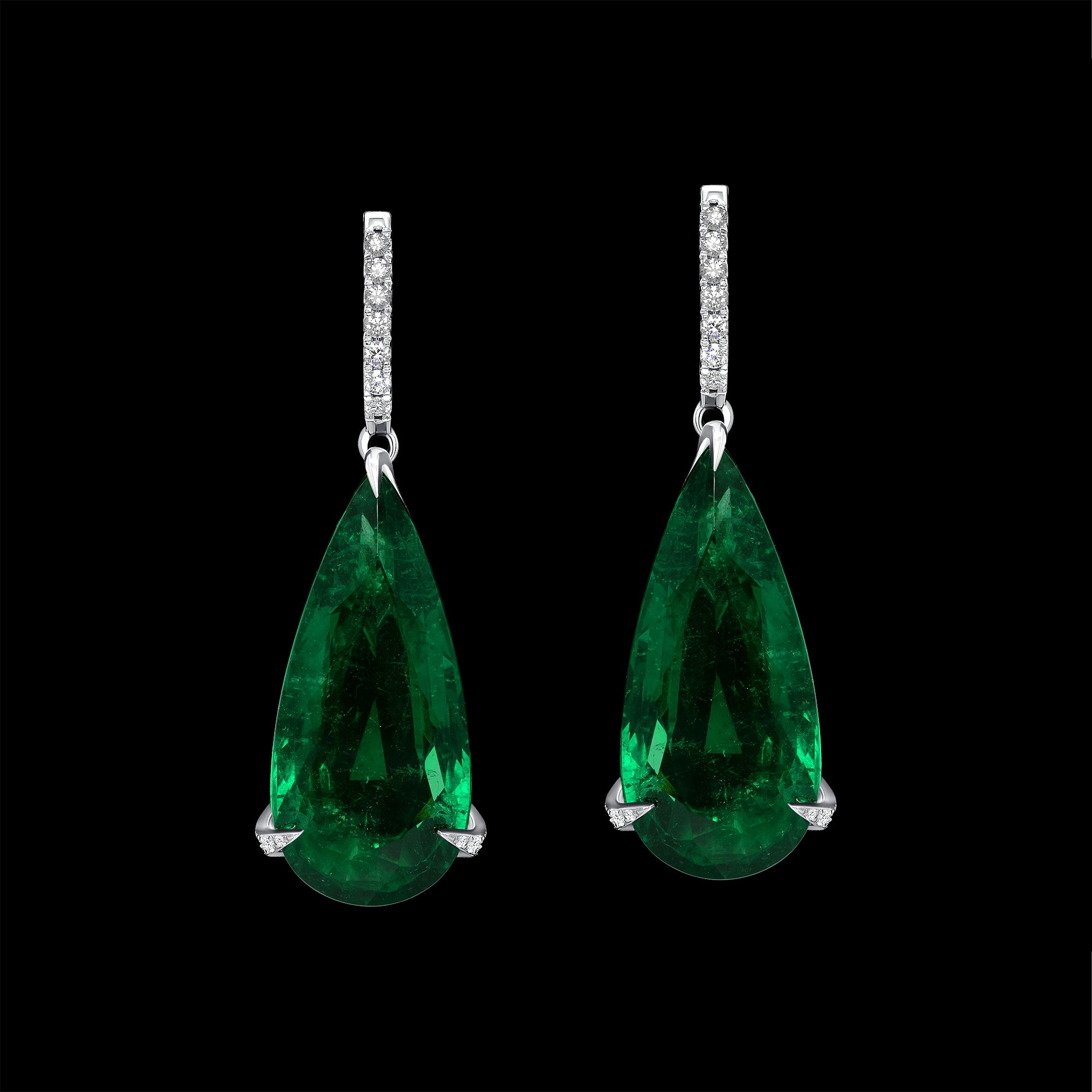 43.9ct Pear Shape Emerald Earrings - 46.10ct TW