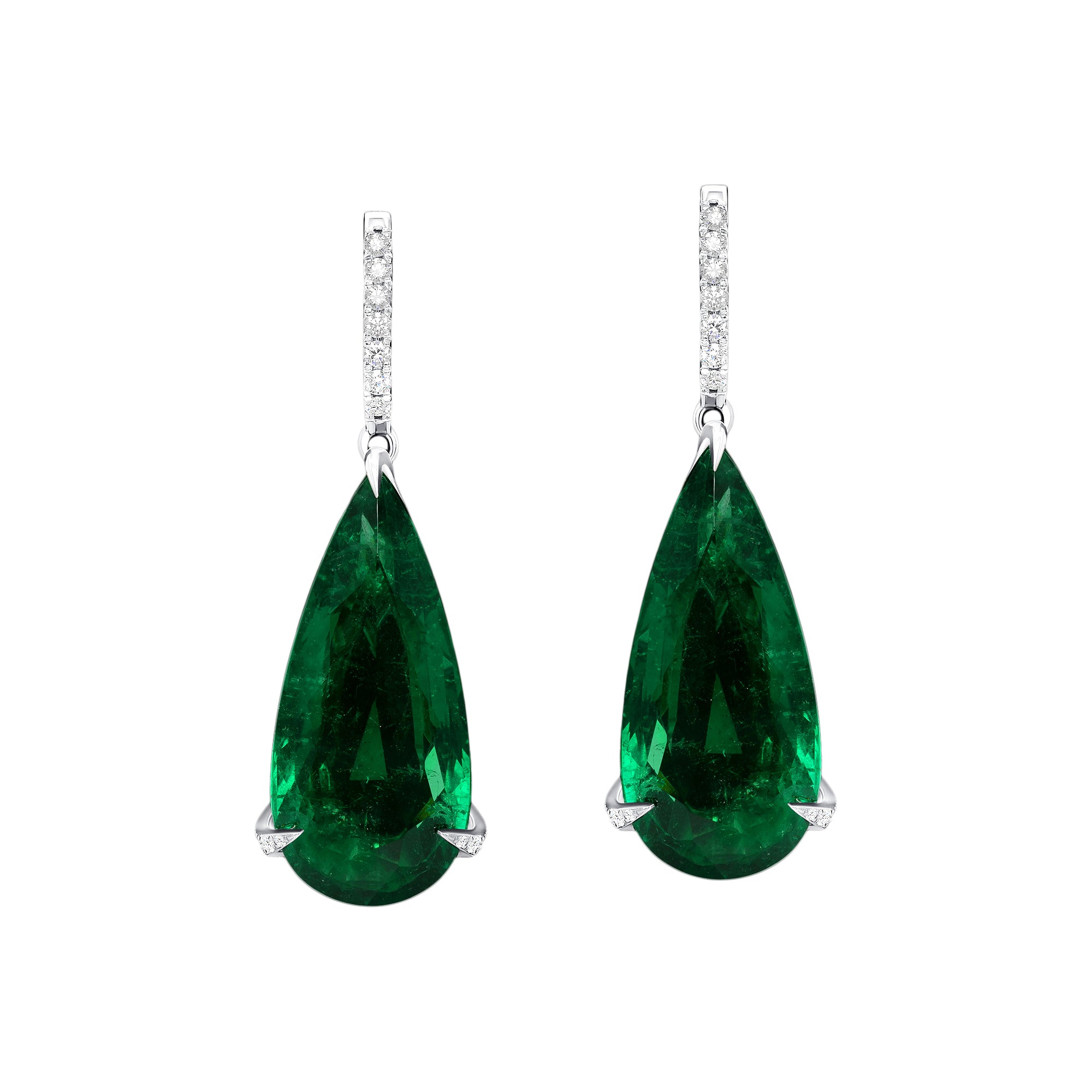 43.9ct Pear Shape Emerald Earrings - 46.10ct TW