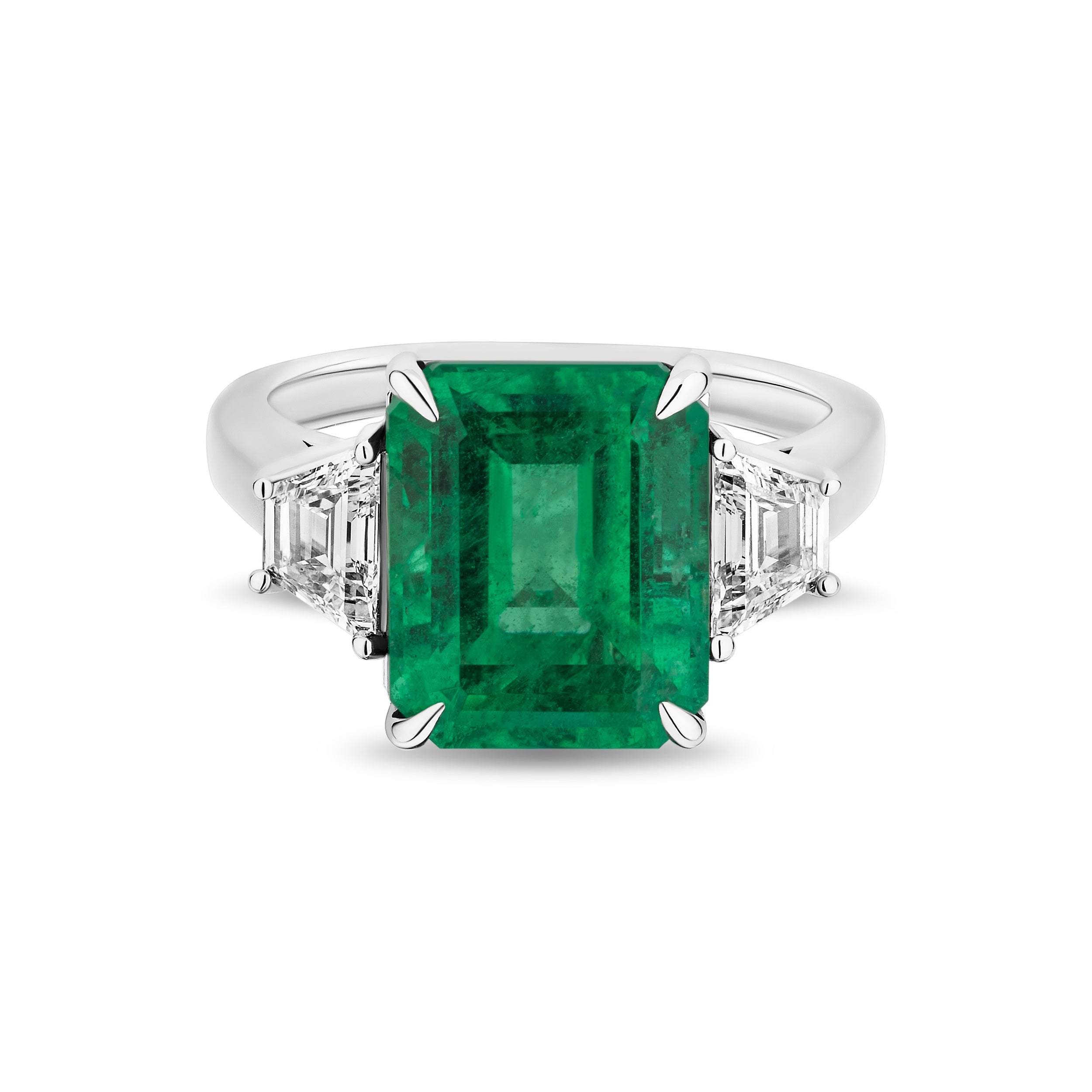 Emerald Ring with Trapezoid Diamonds - 5.73ct TW