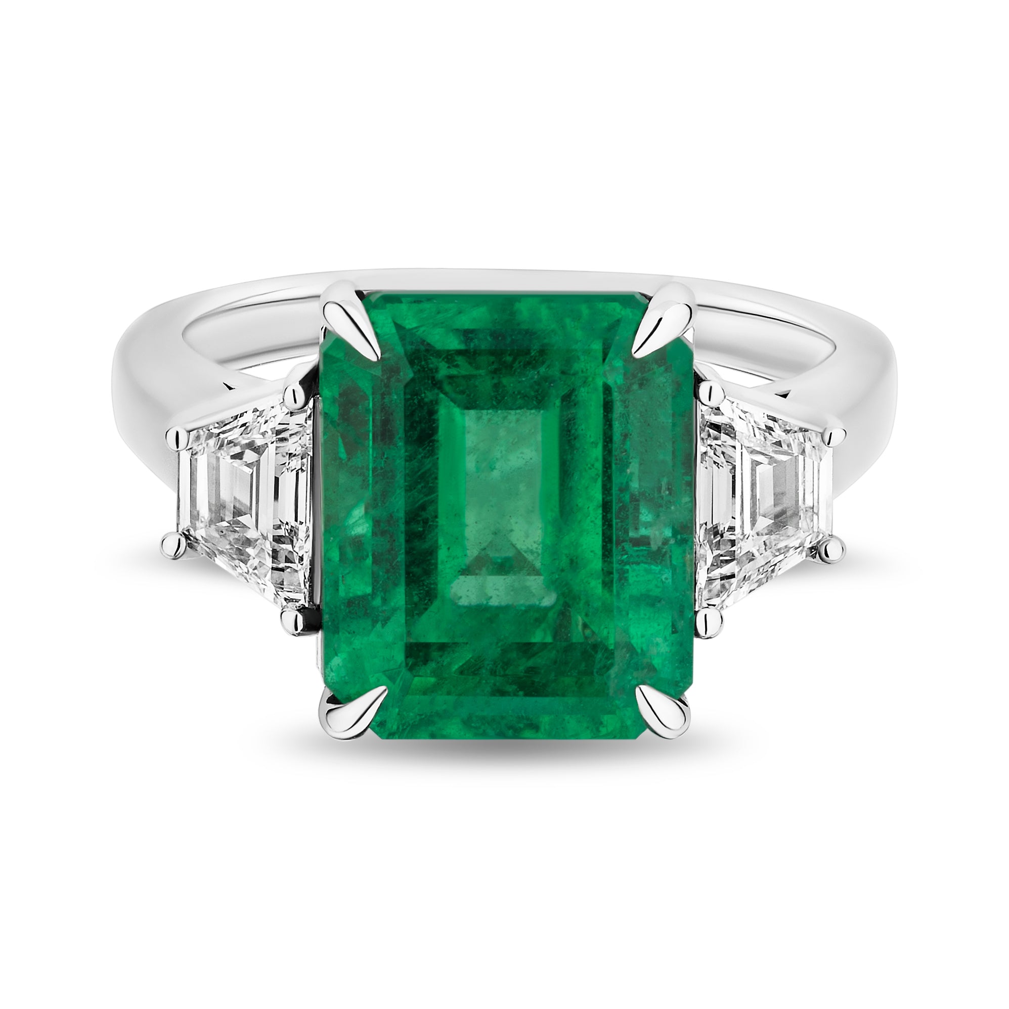 Emerald Ring with Trapezoid Diamonds - 5.73ct TW