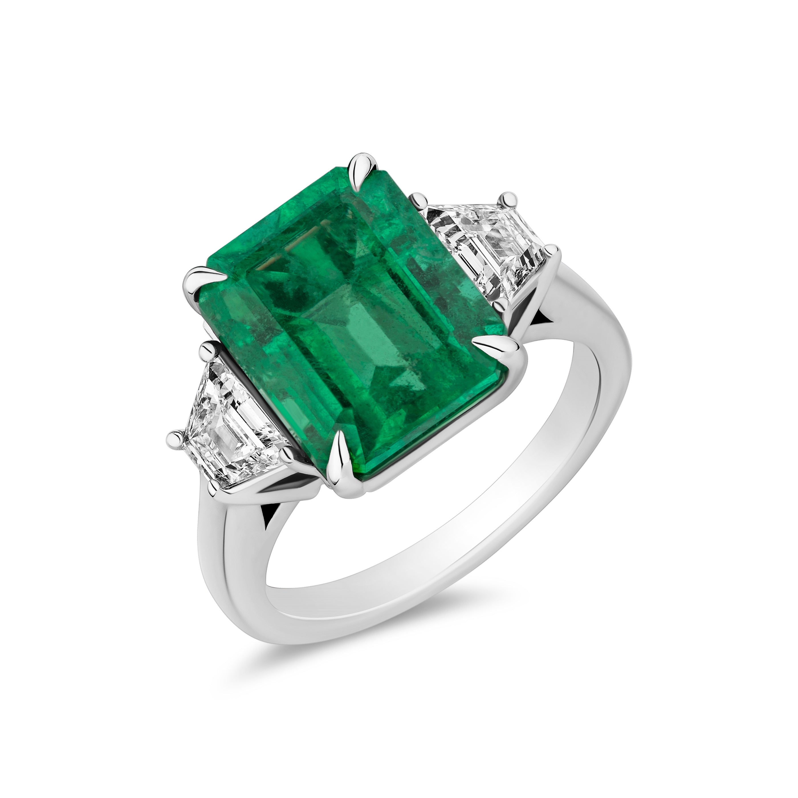 Emerald Ring with Trapezoid Diamonds - 5.73ct TW