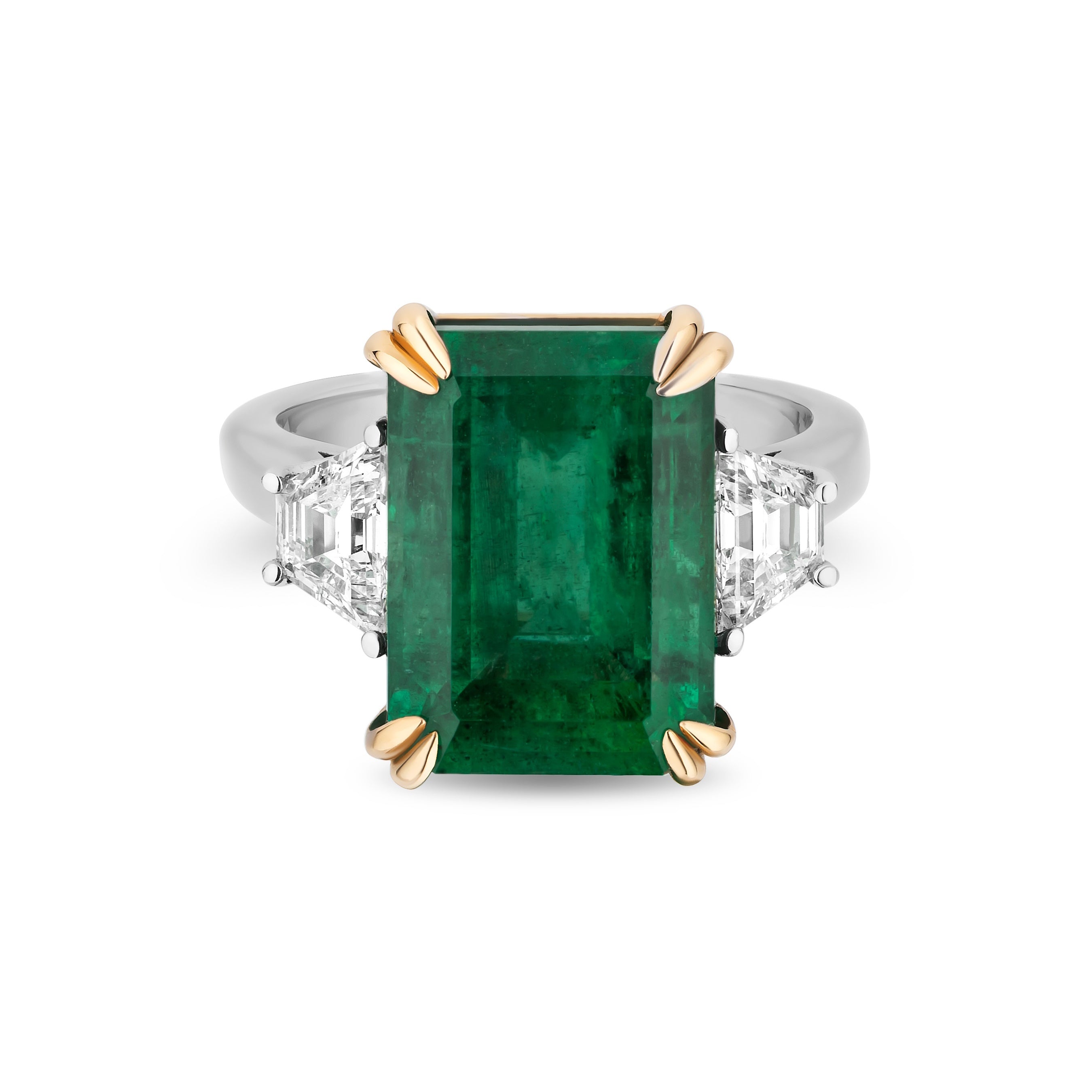 Emerald Ring with Trapezoid Diamonds - 8.08ct TW