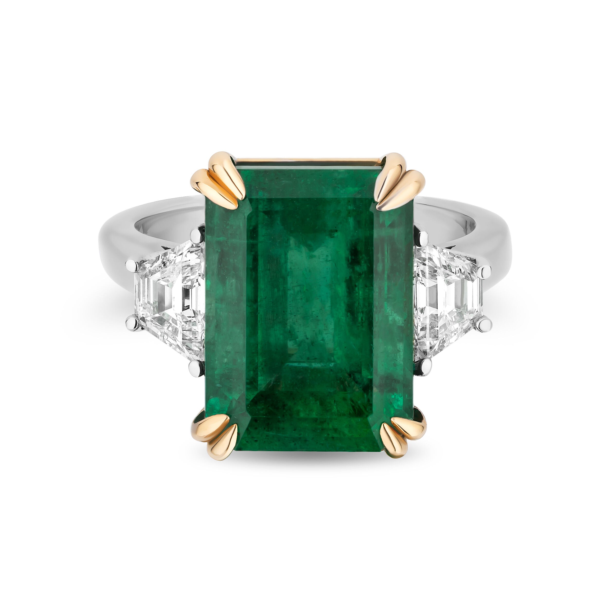 Emerald Ring with Trapezoid Diamonds - 8.08ct TW