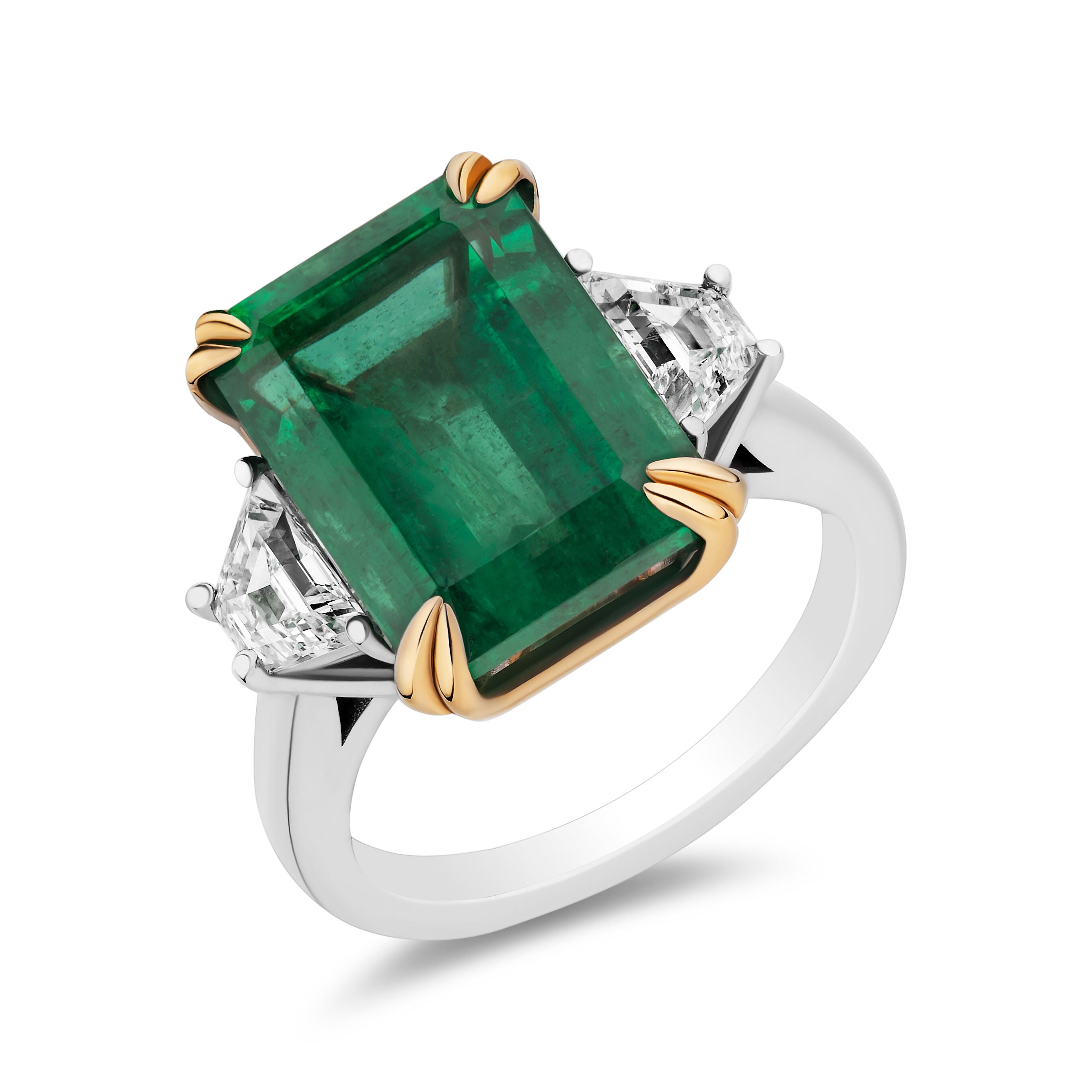 Emerald Ring with Trapezoid Diamonds - 8.08ct TW