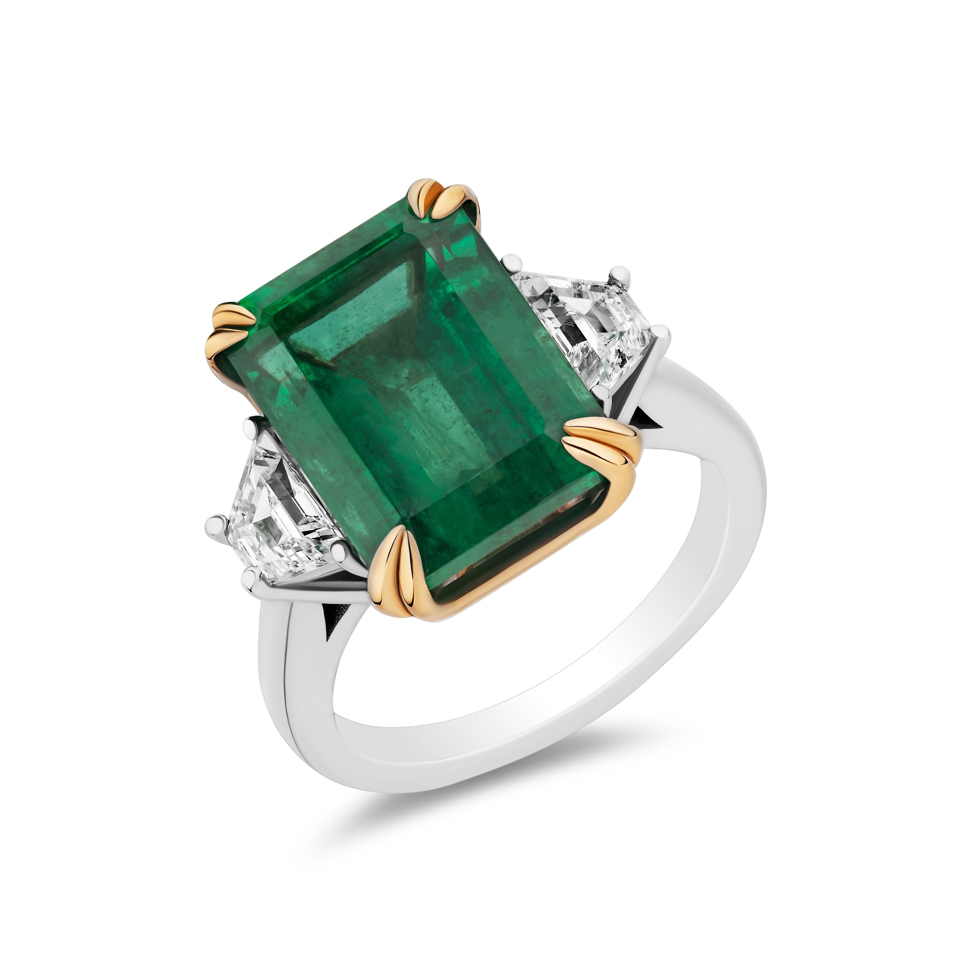 Emerald Ring with Trapezoid Diamonds - 8.08ct TW