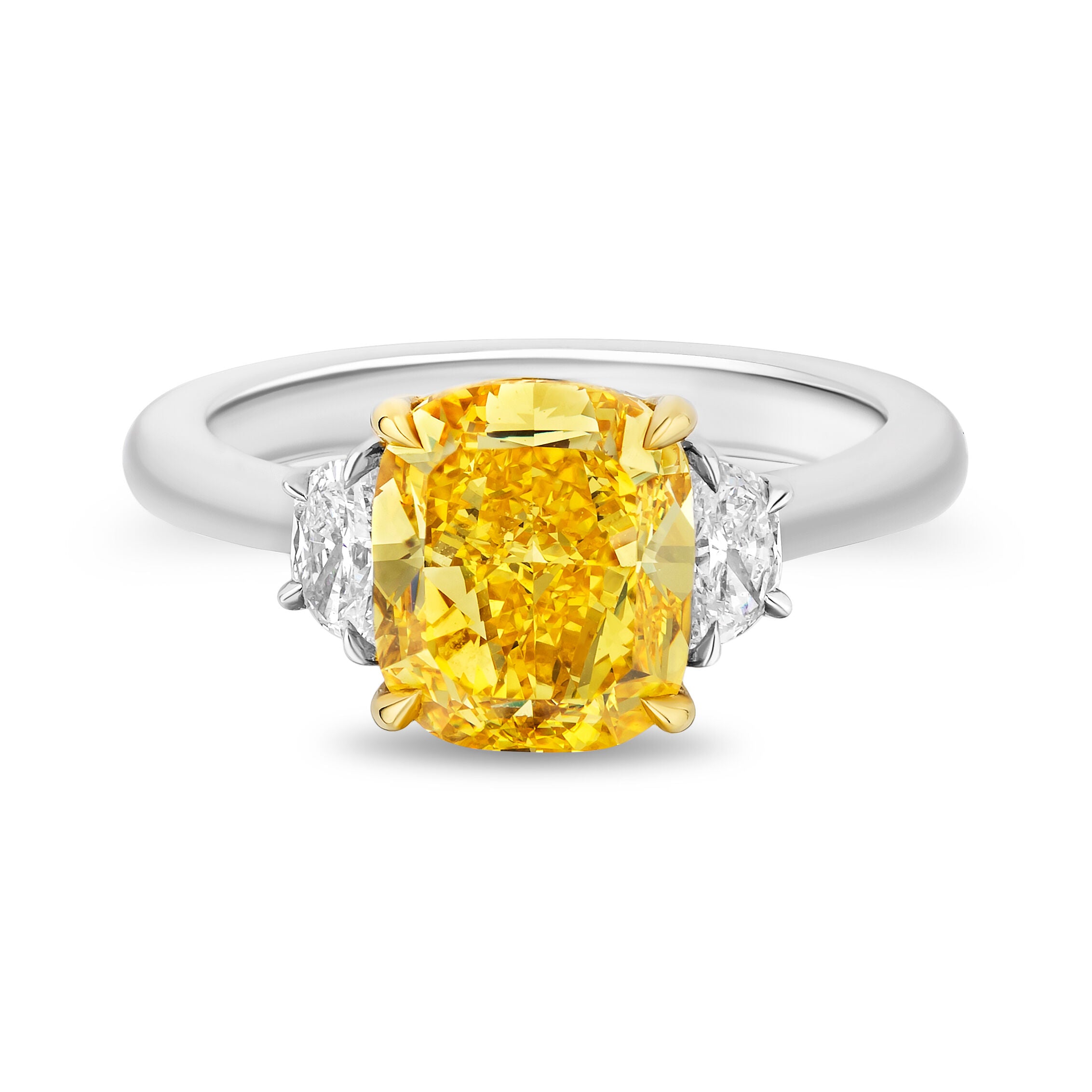 3.03ct Vivid Yellow Side Stone Ring - 3.44ct TW