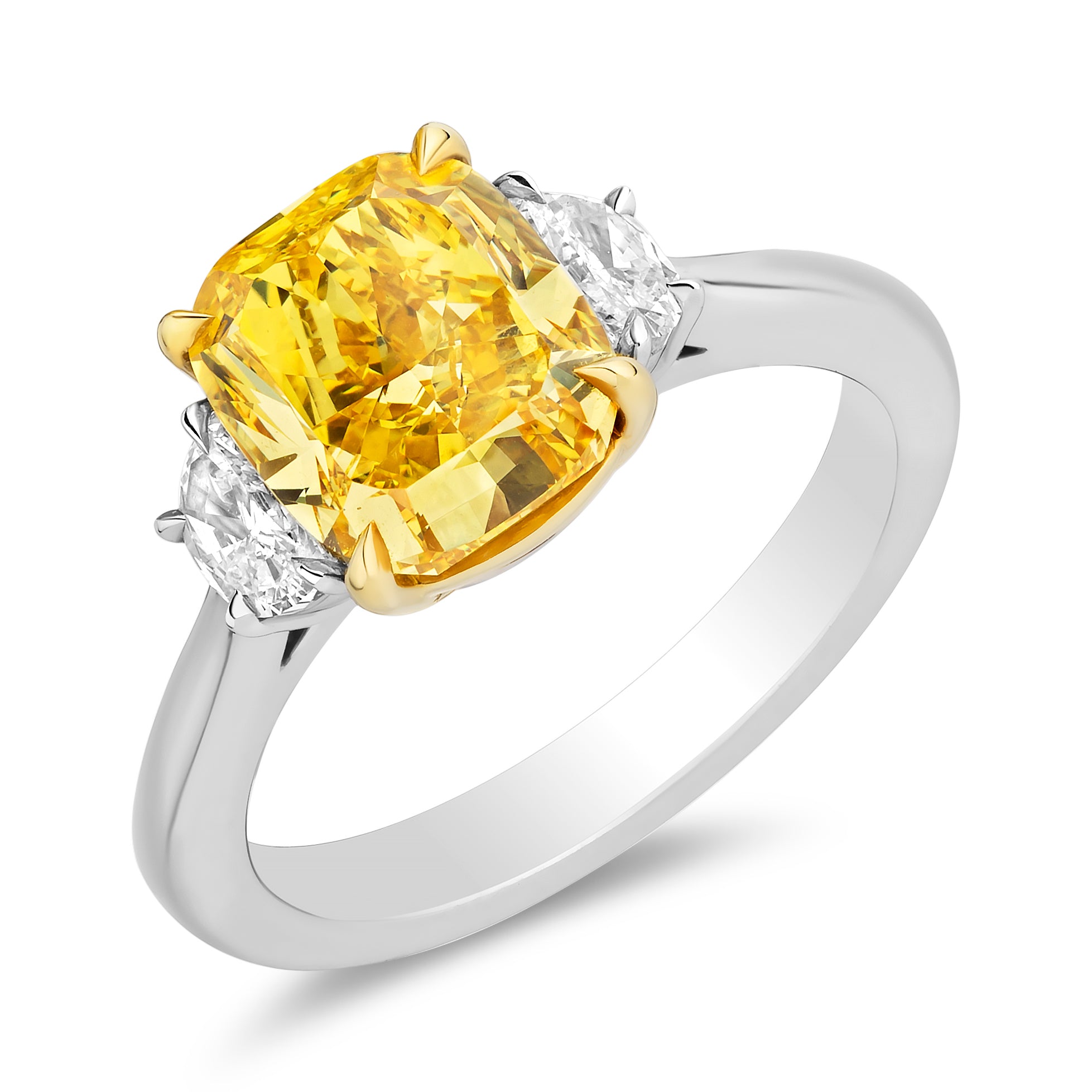 3.03ct Vivid Yellow Side Stone Ring - 3.44ct TW