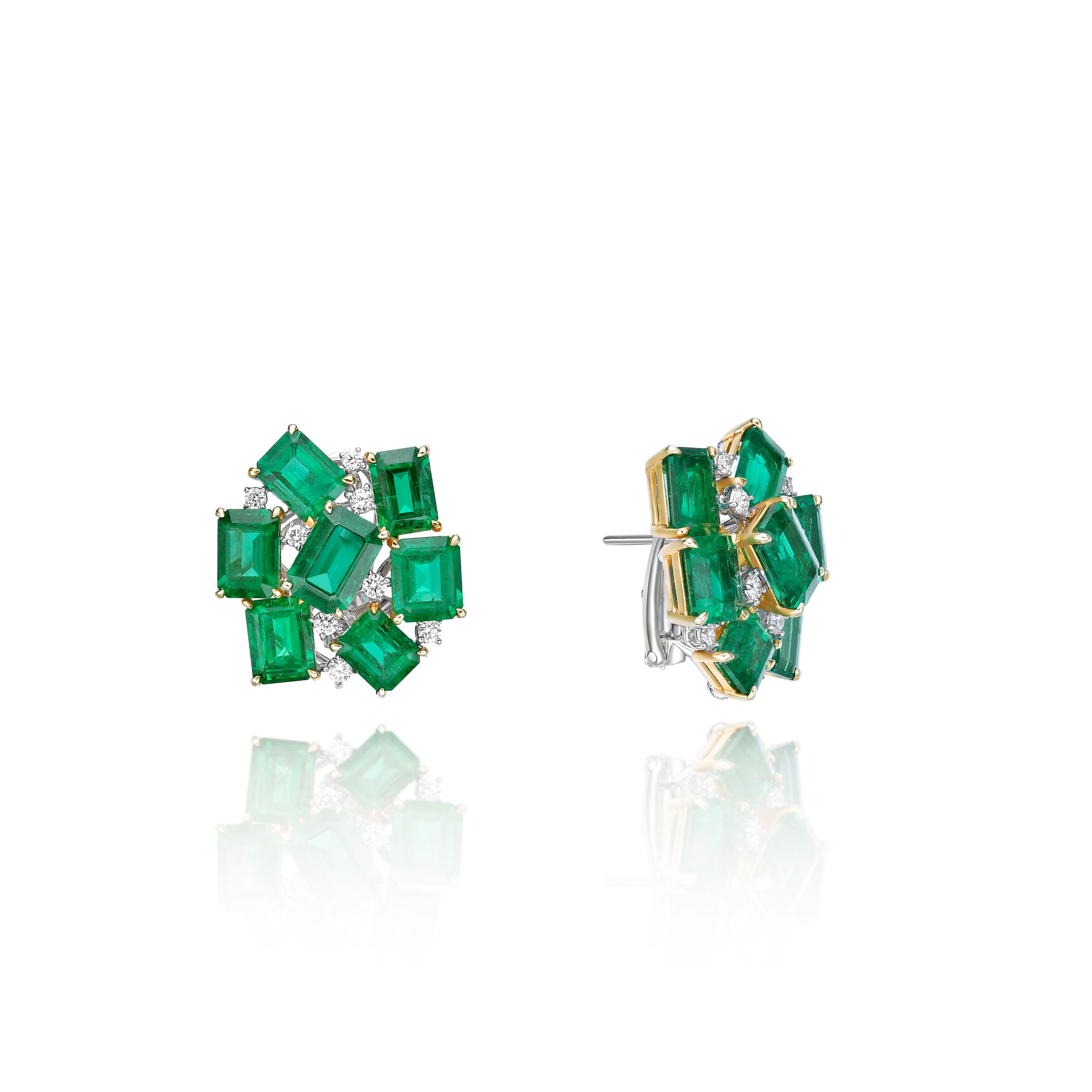 Emerald Cluster Earrings - 14.09ct TW