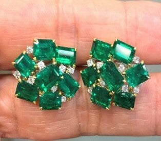 Emerald Cluster Earrings - 14.09ct TW