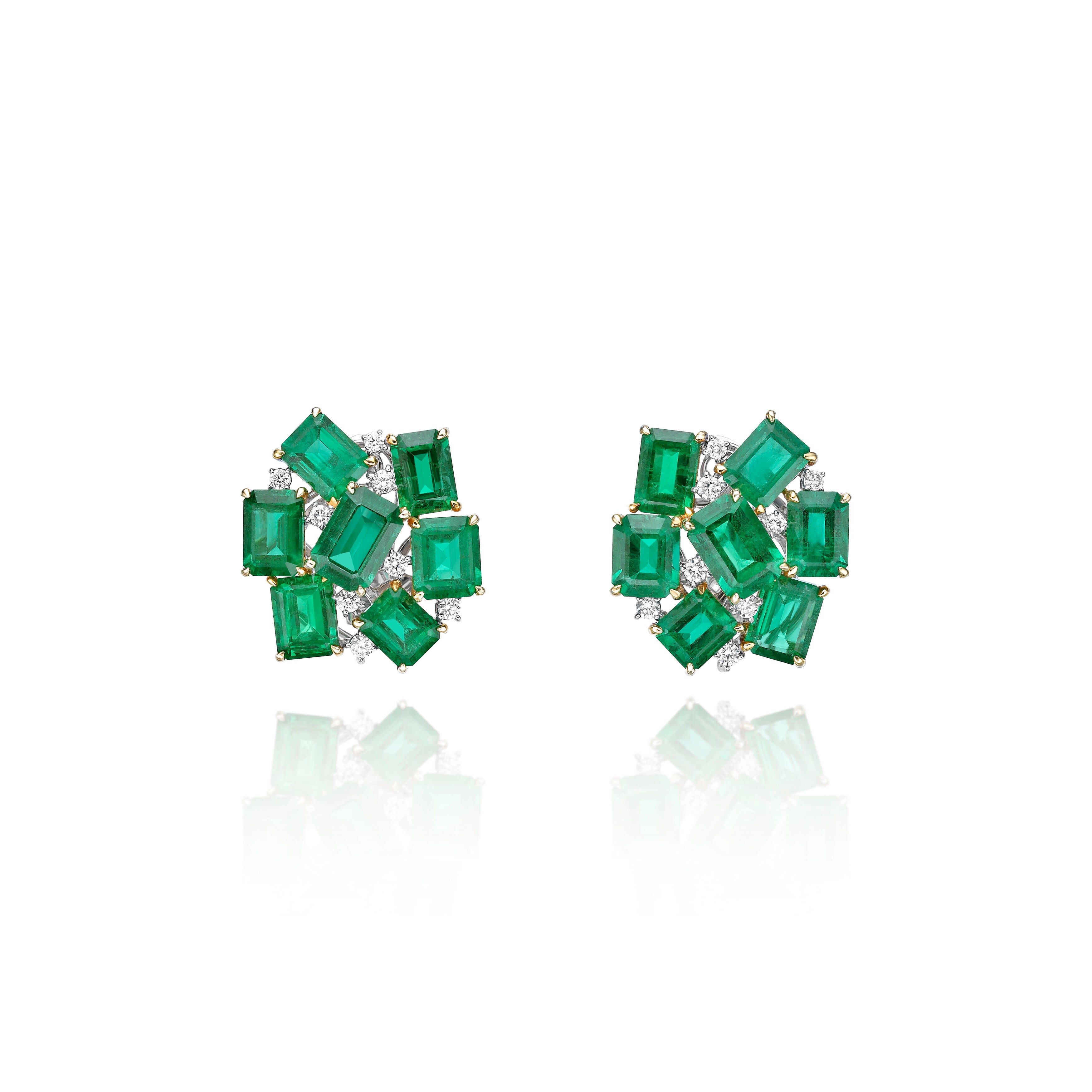 Emerald Cluster Earrings - 14.09ct TW