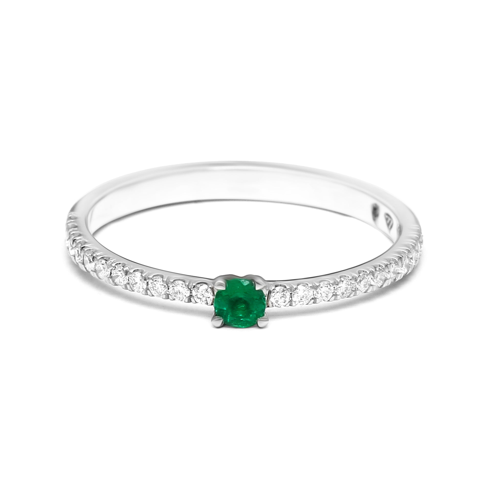 Round Emerald with Diamonds Ring - 0.25ct TW