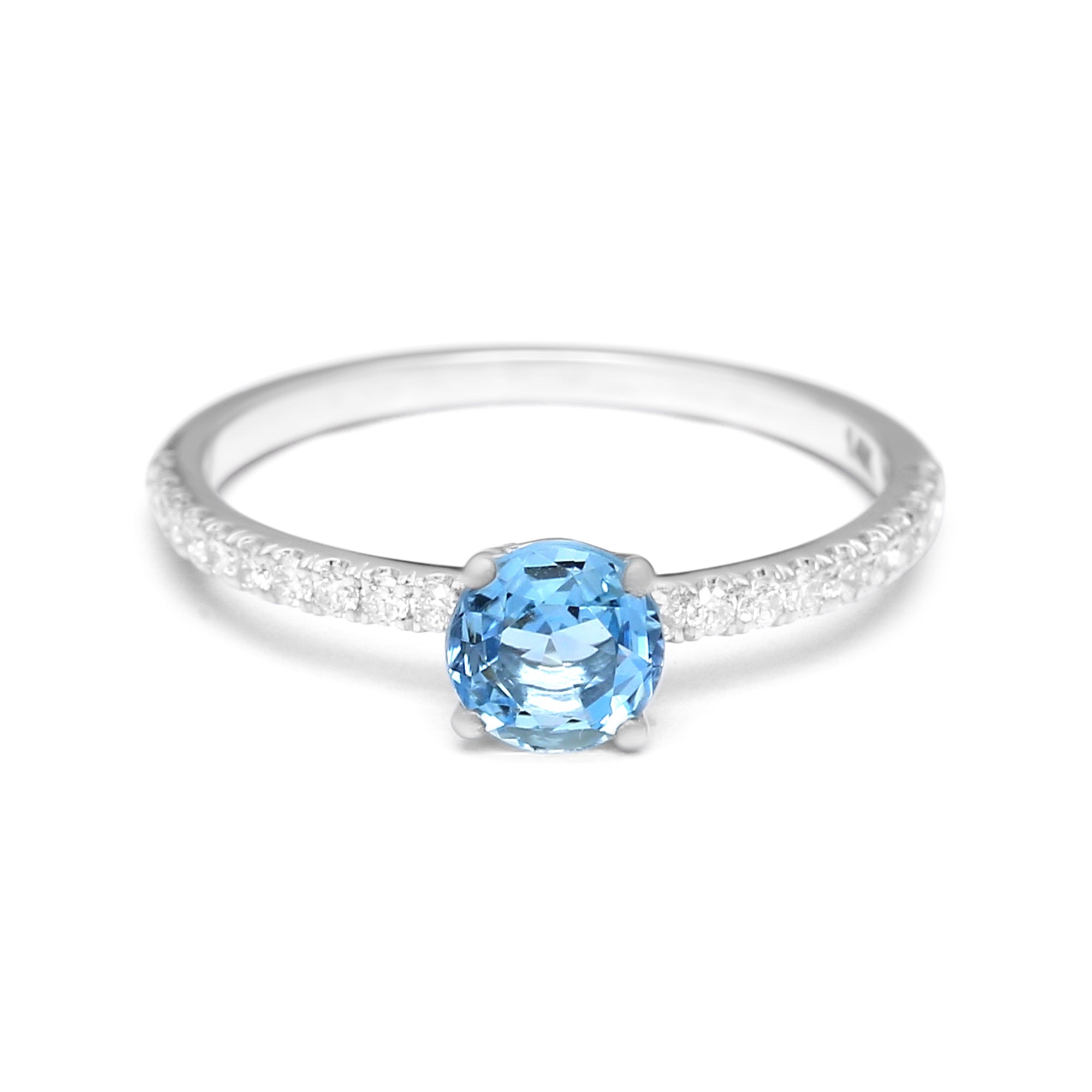 Round Aquamarine with Diamonds Ring - 0.69ct TW