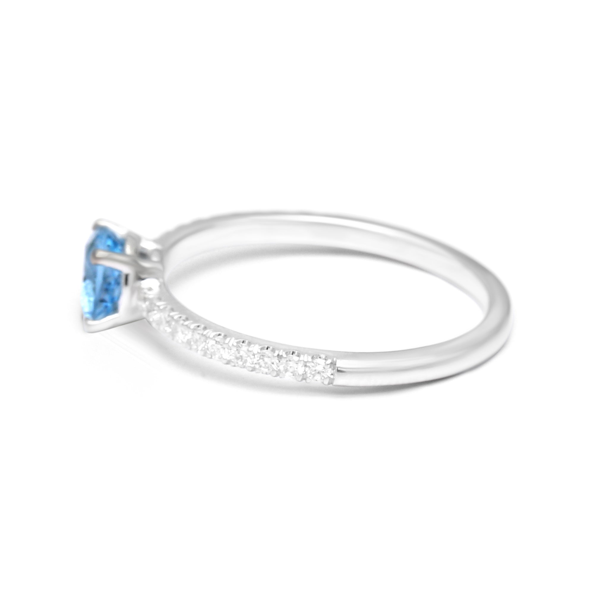 Round Aquamarine with Diamonds Ring - 0.69ct TW