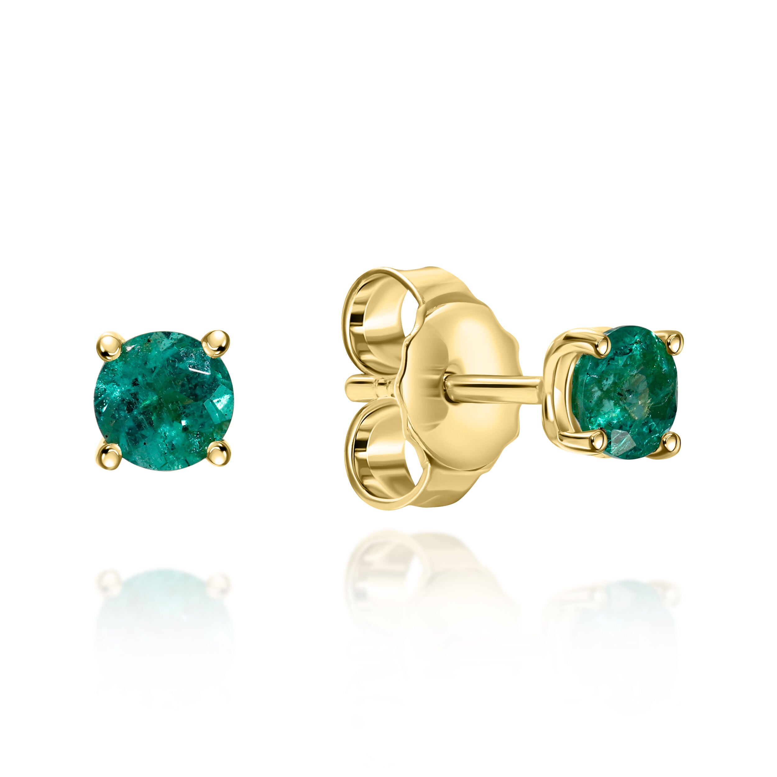 Emerald Stud Yellow Gold Earrings - 0.49ct TW