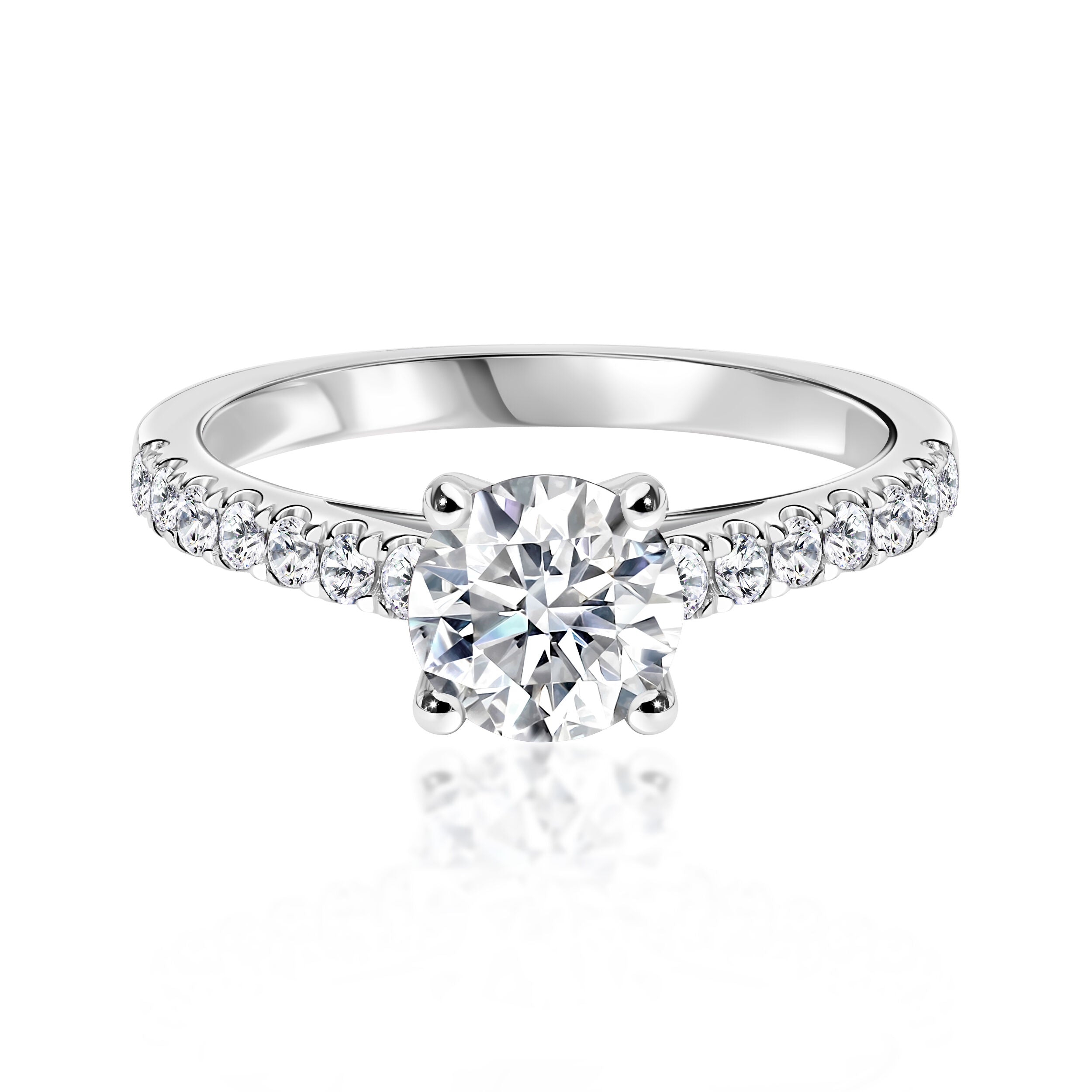 Diamond Pave Shank Engagement Ring - 1.34ct TW