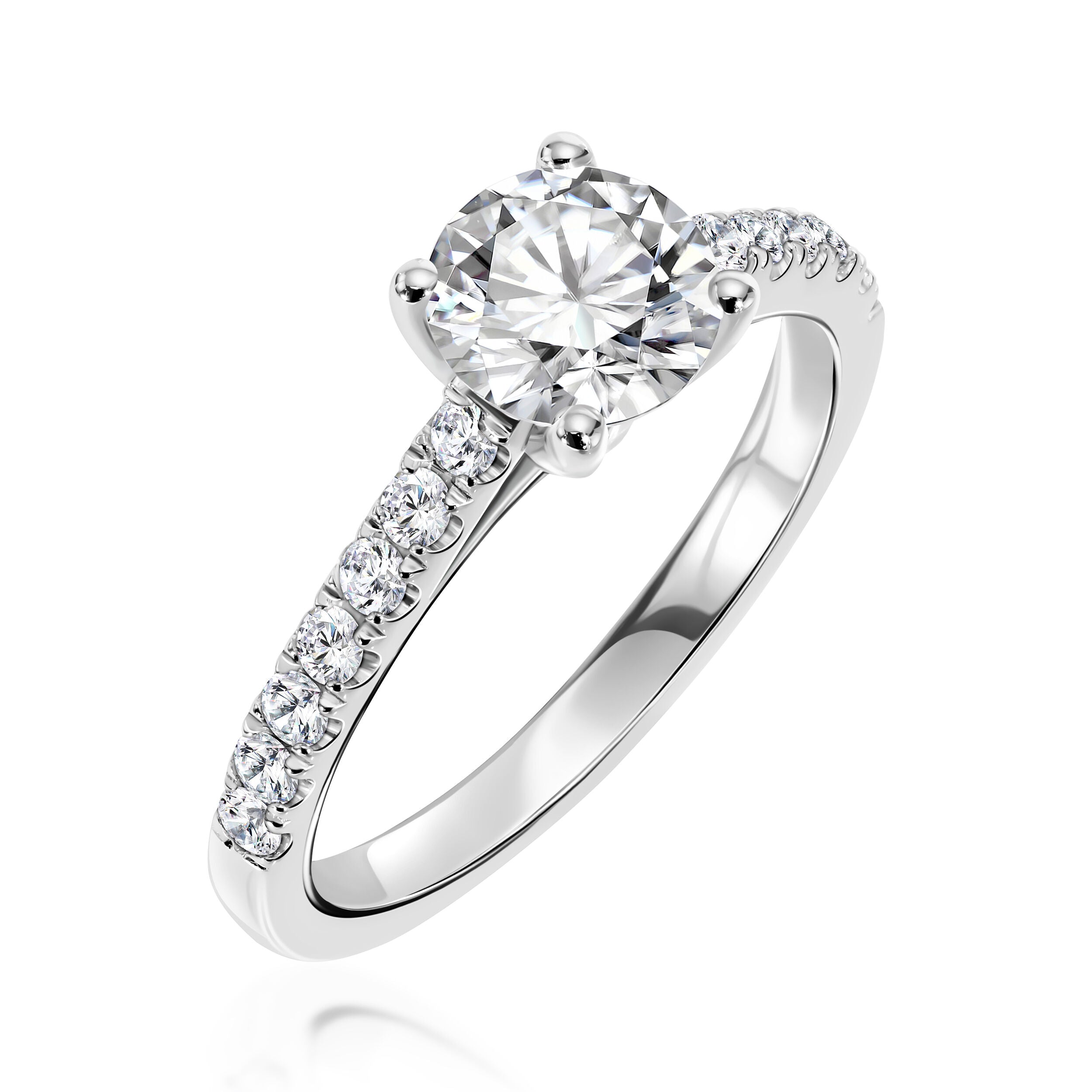 Diamond Pave Shank Engagement Ring - 1.34ct TW