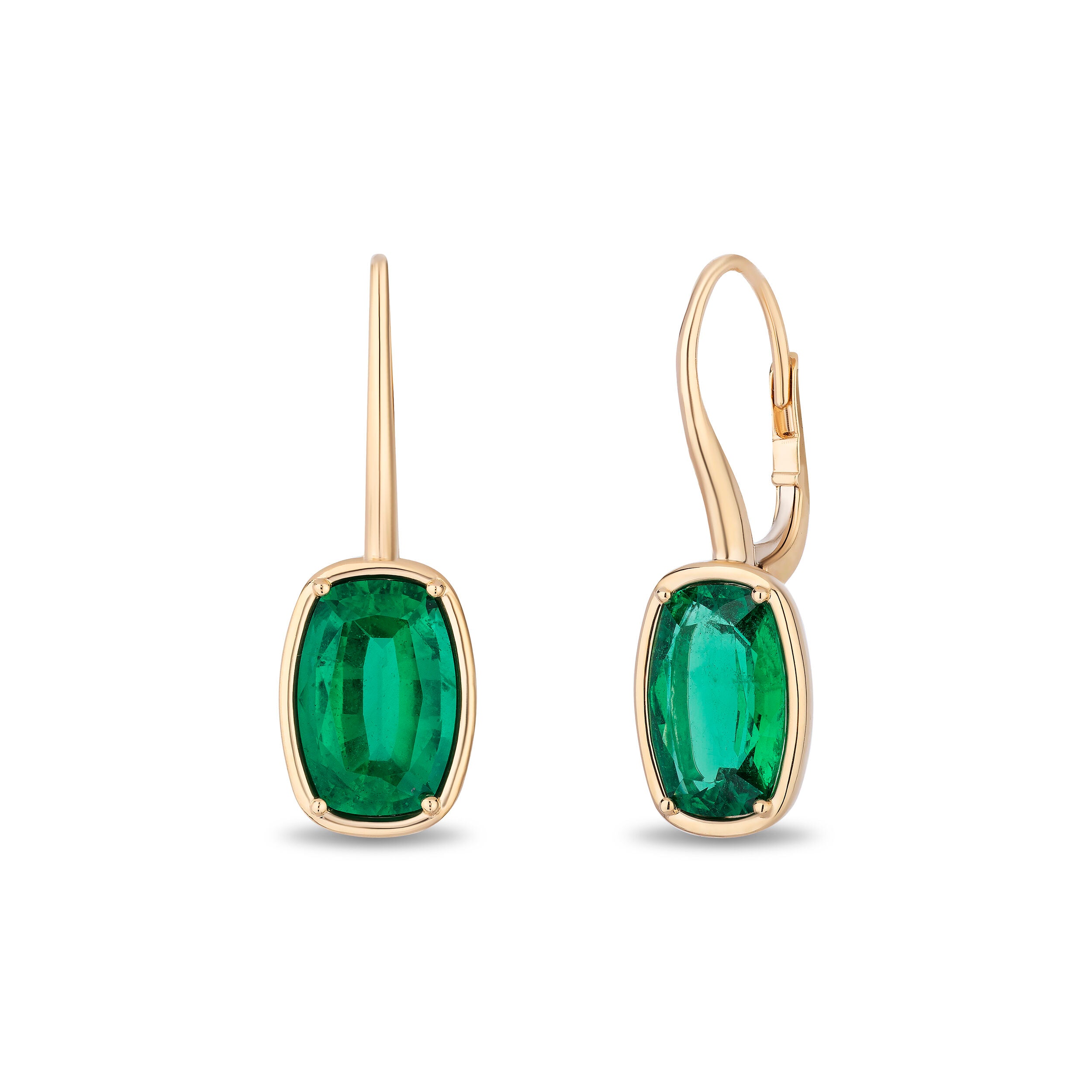 Cushion Emerald Bezel Earrings - 5.00ct TW