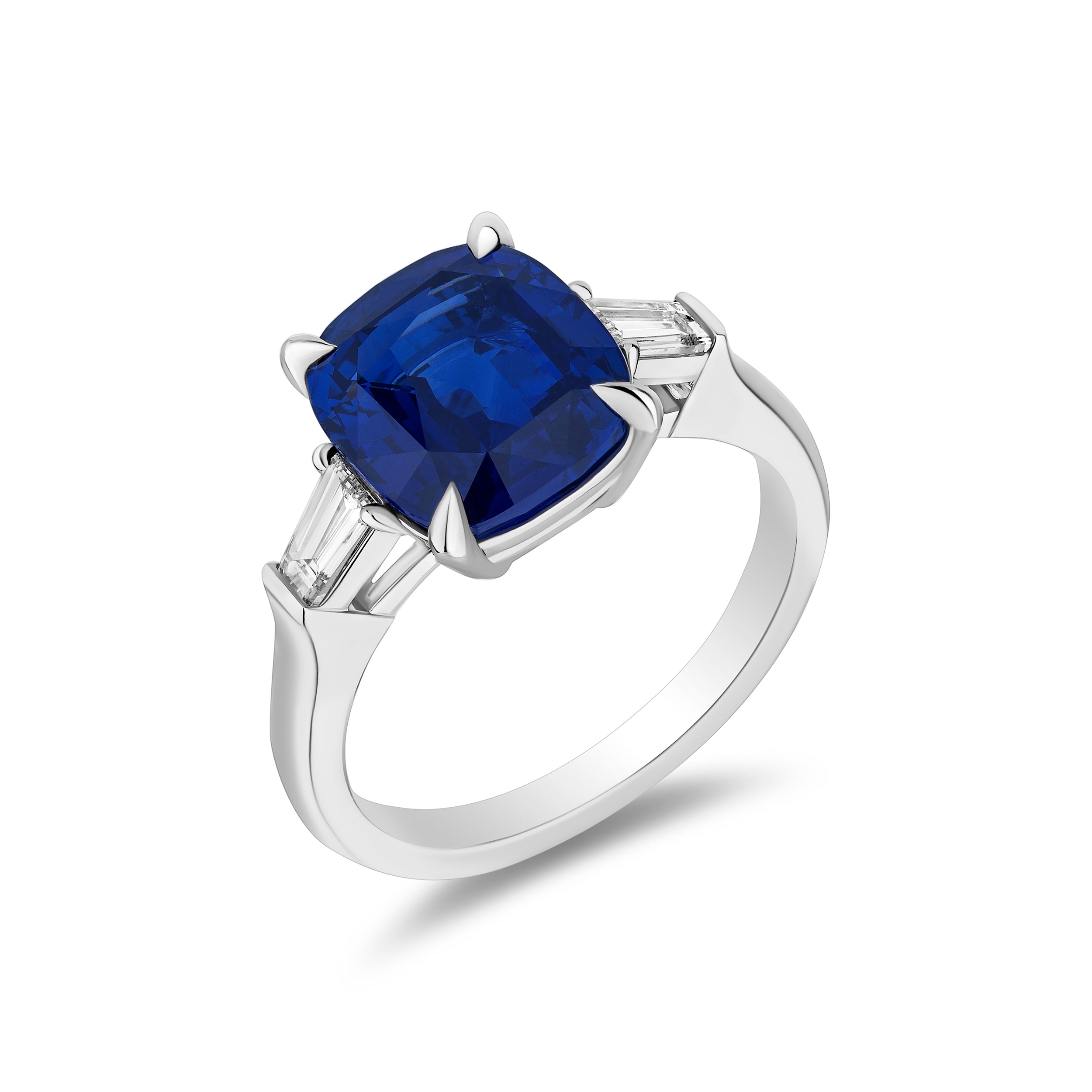 Cushion Sapphire Side Stone Ring - 5.42ct TW