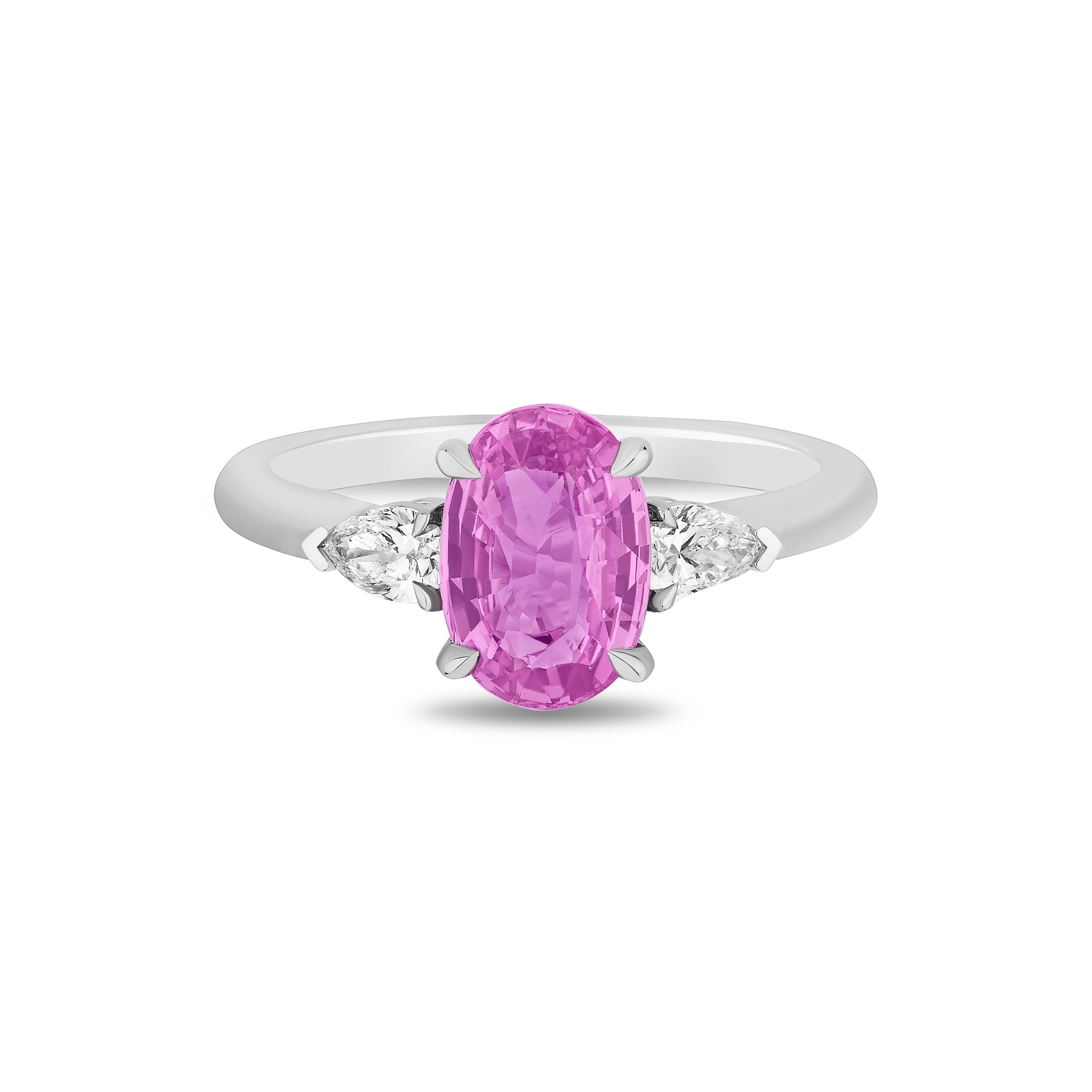 Oval Pink Sapphire Side Stone Ring - 2.43ct TW