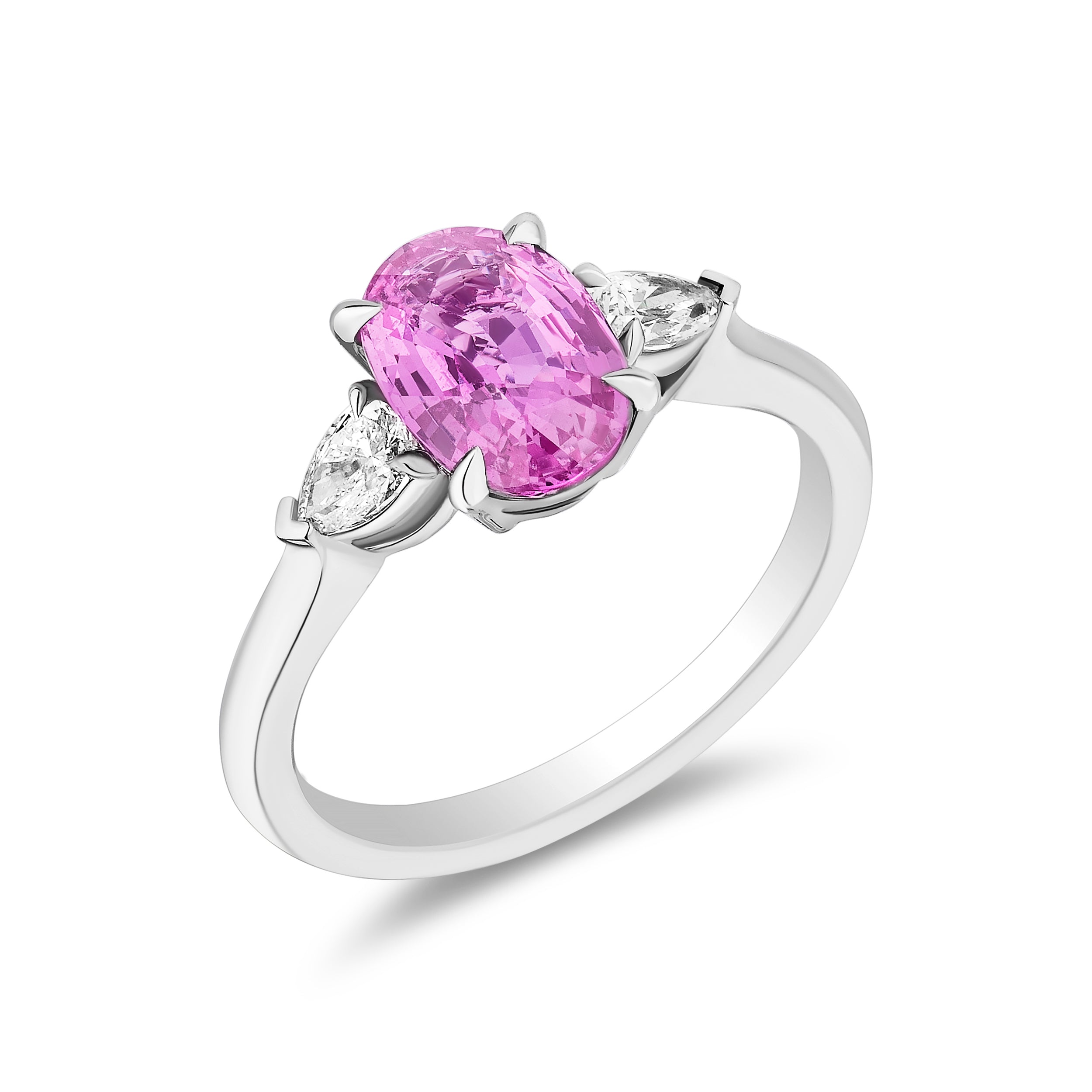 Oval Pink Sapphire Side Stone Ring - 2.43ct TW