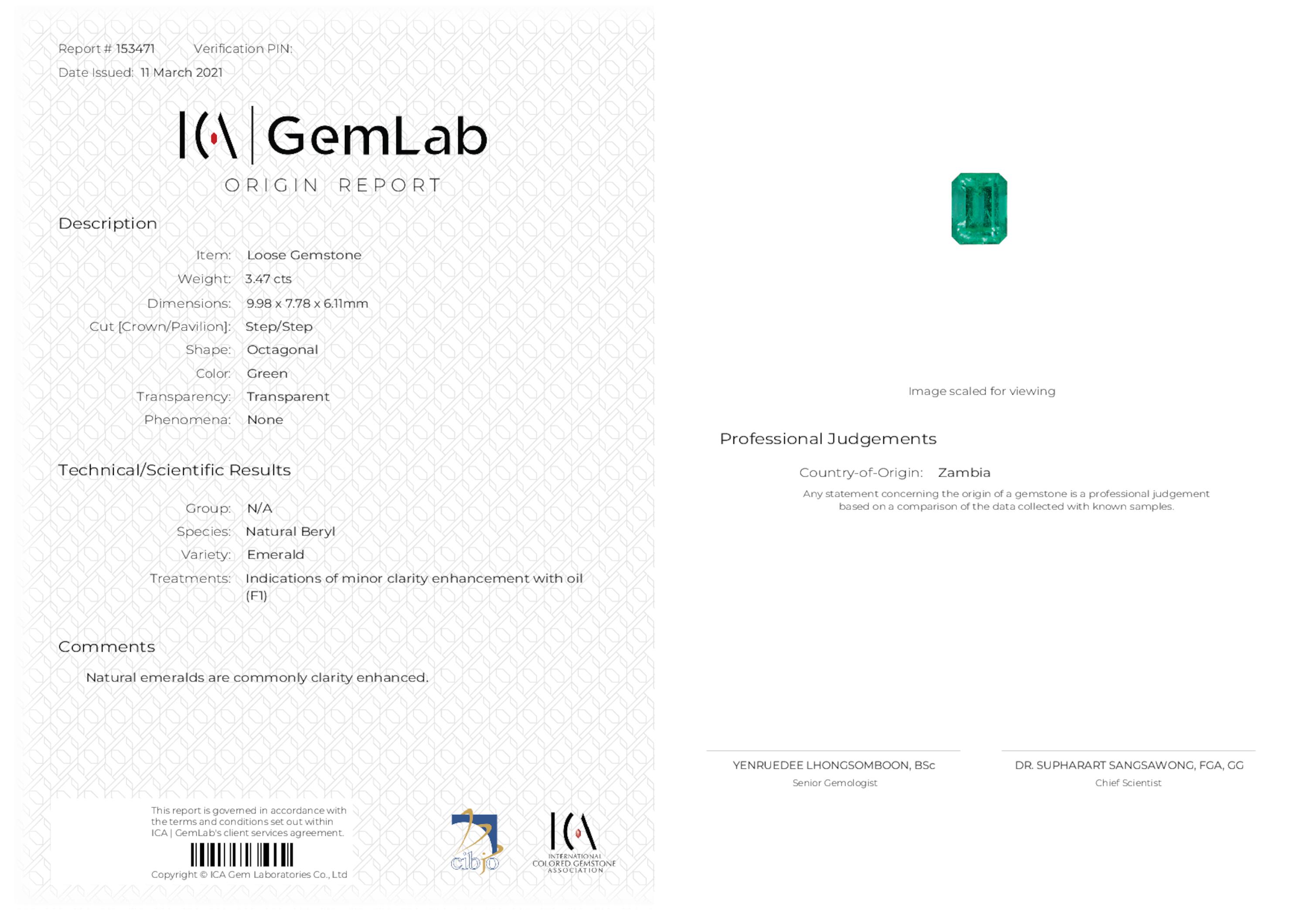 3.47 ct. Emerald ICA Minor