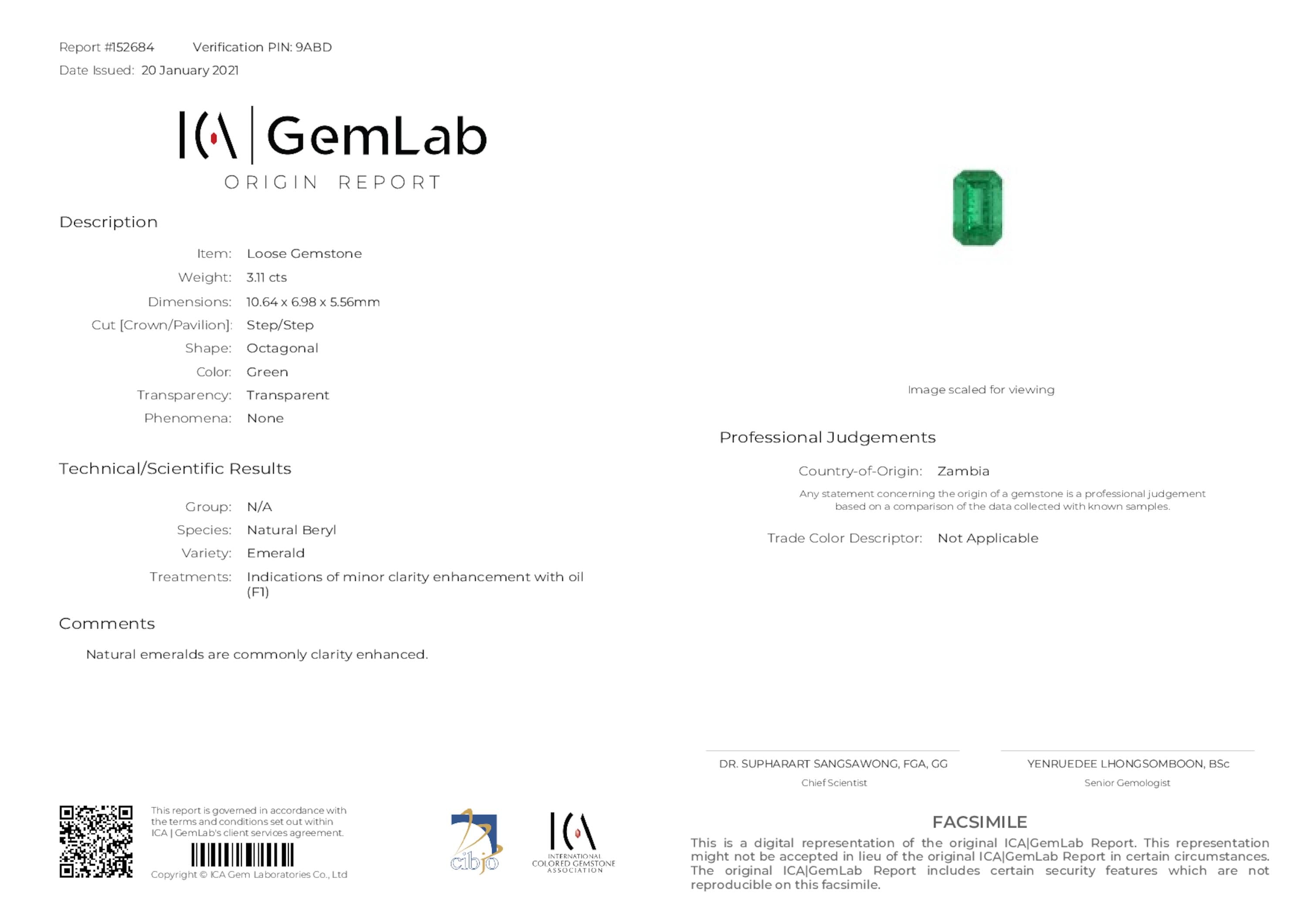 3.11 ct. Emerald ICA Minor