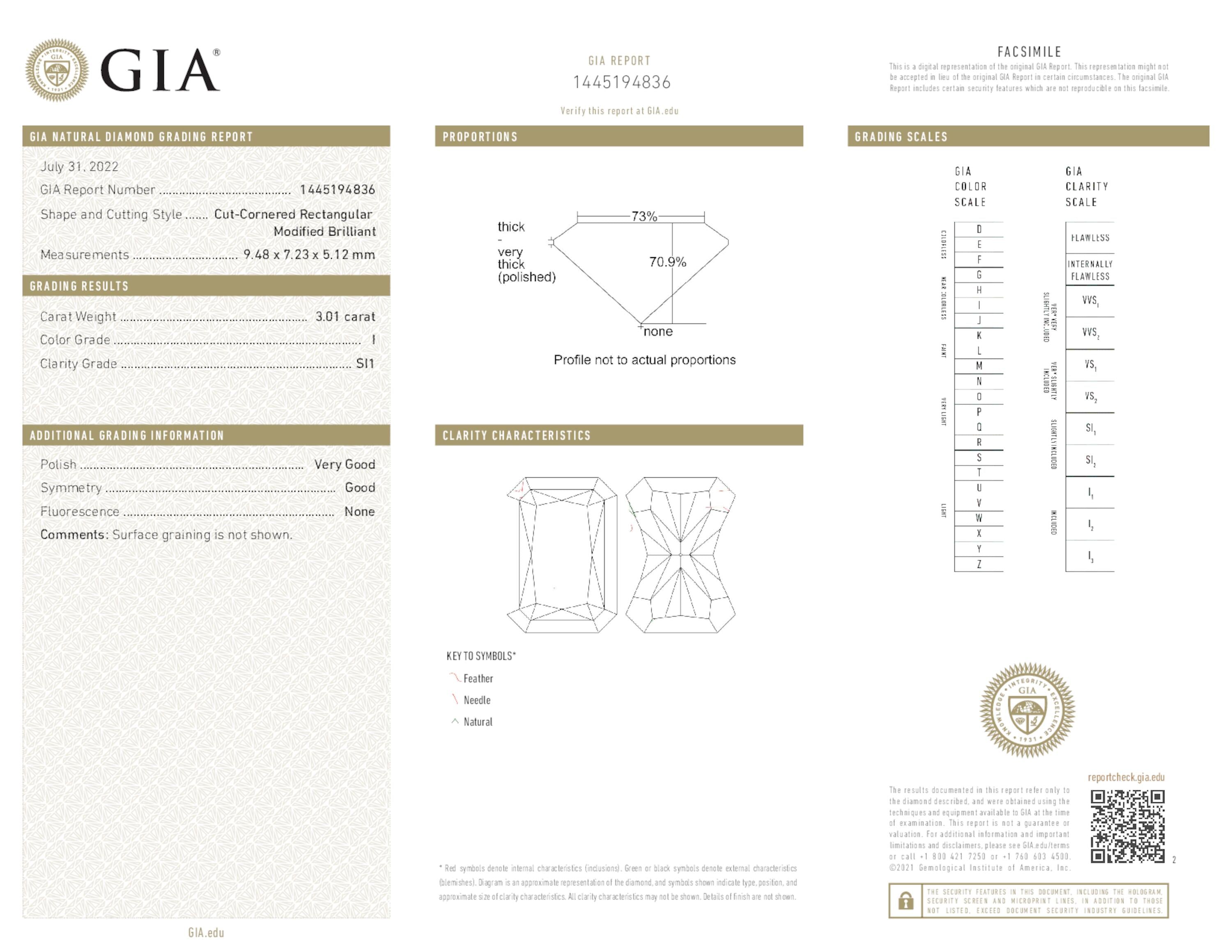 3.01 ct. Radiant Diamond I SI1 None GIA