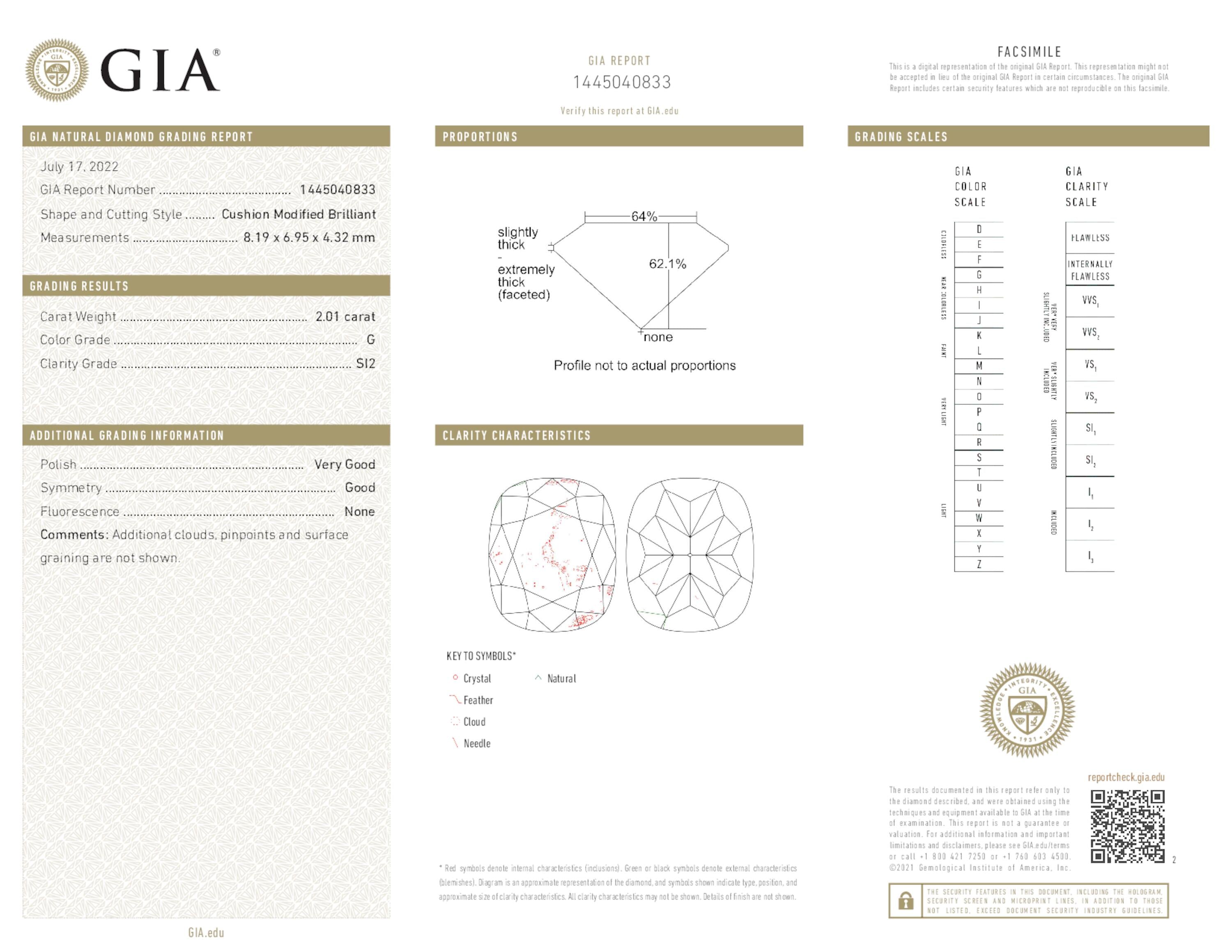 2.01 ct. Cushion Diamond G SI2 None GIA