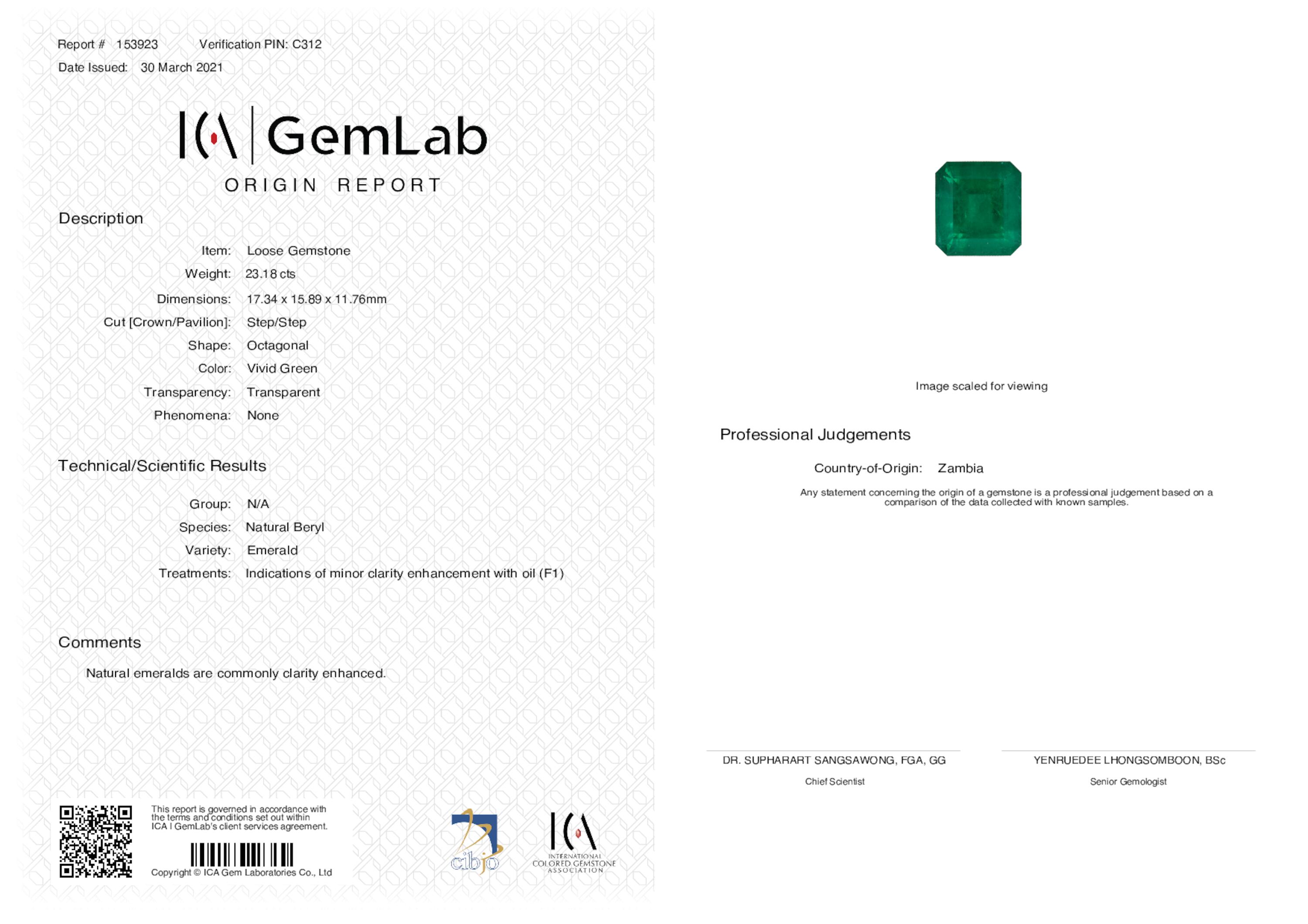 23.18 ct. Emerald ICA Minor