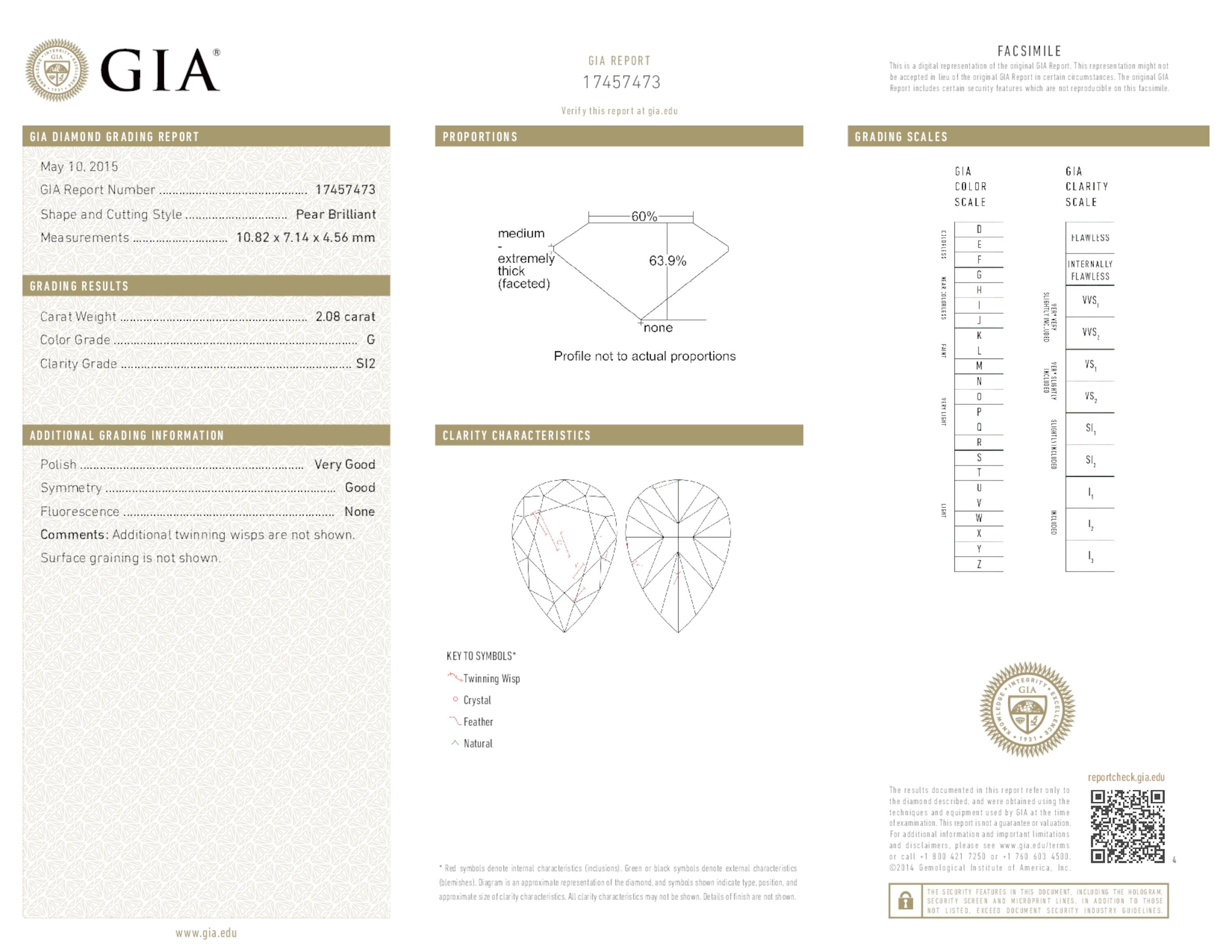 2.08 ct. Pear Shape Diamond G SI2 None GIA