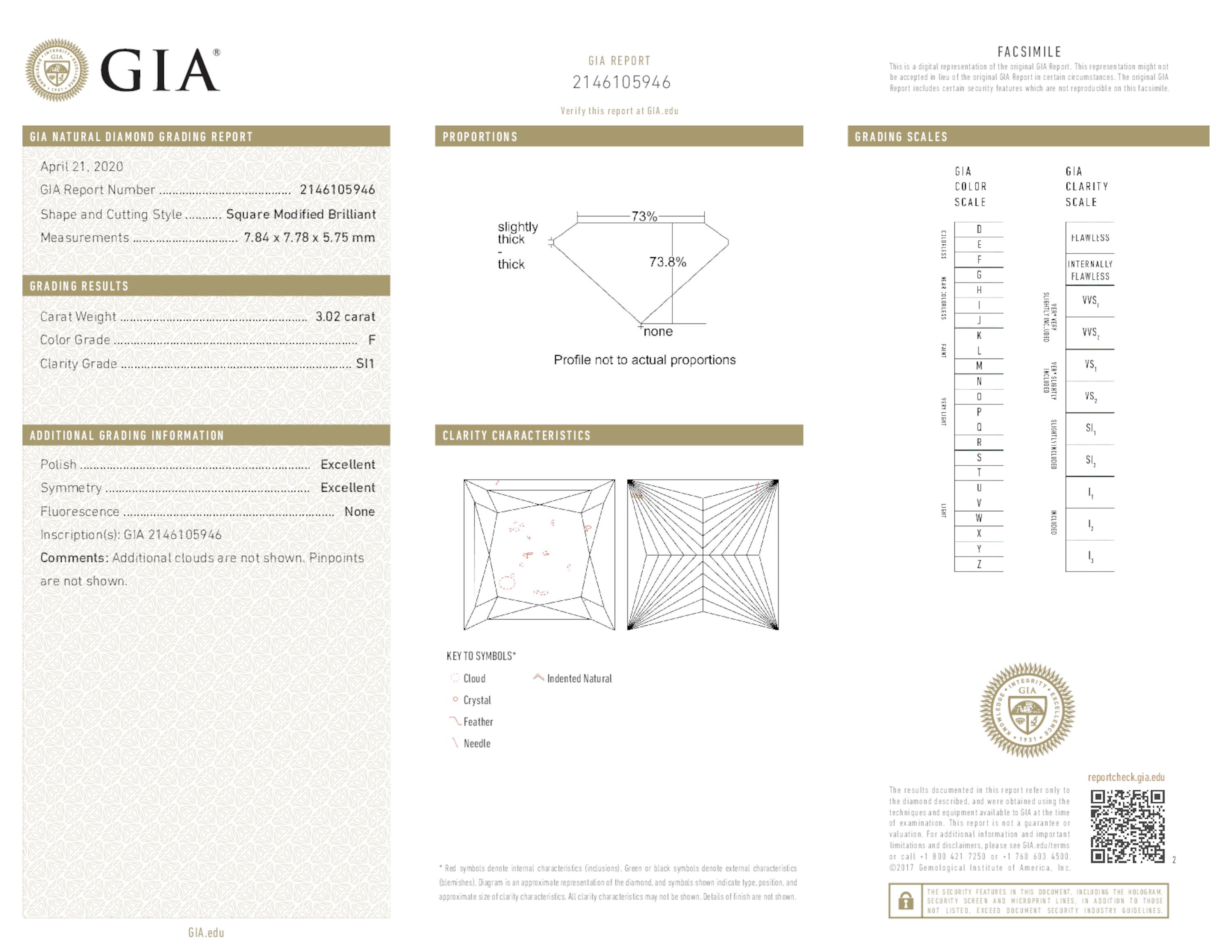 3.02 ct. Princess Diamond F SI1 None GIA