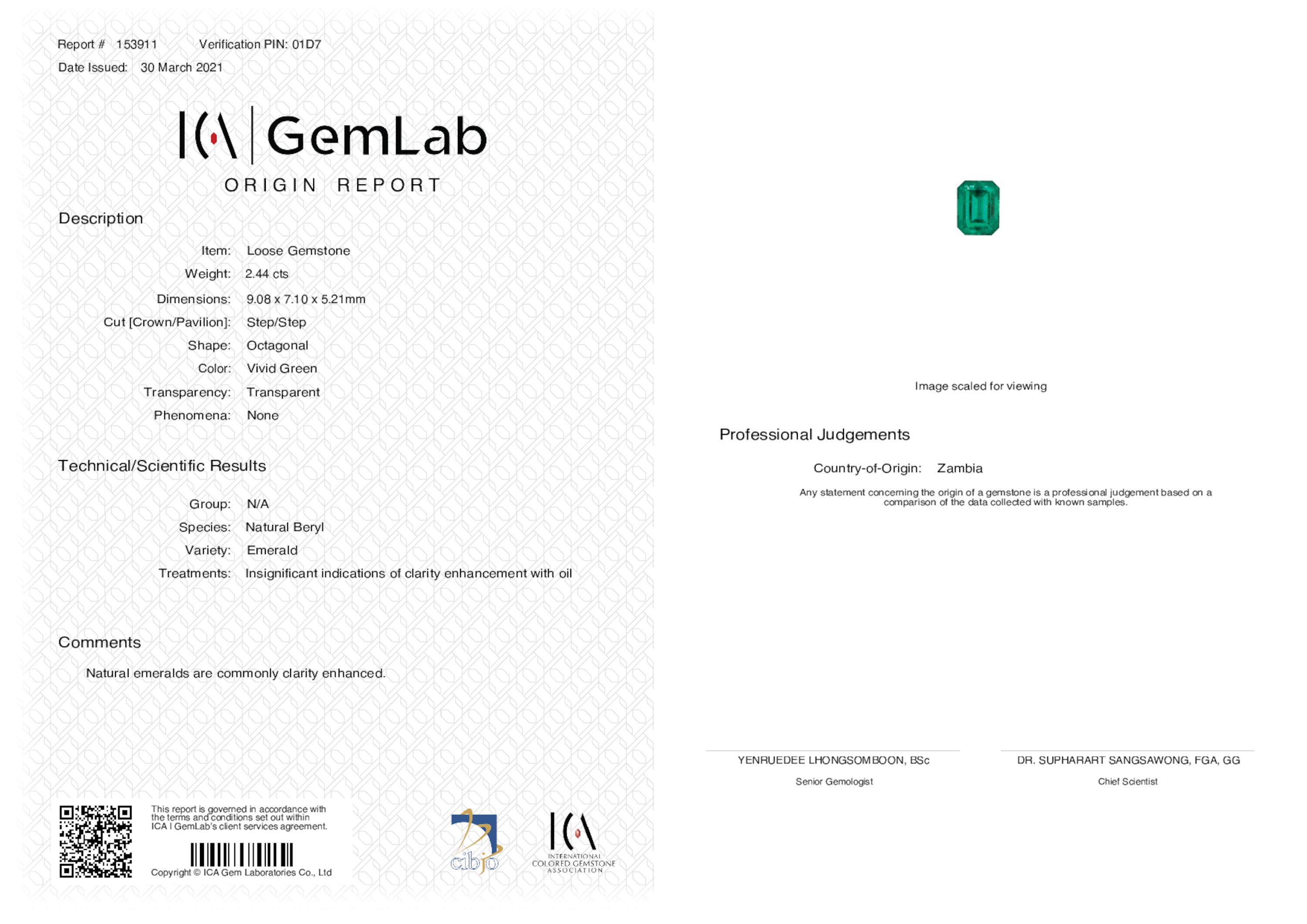 2.44 ct. Emerald ICA Insignificant