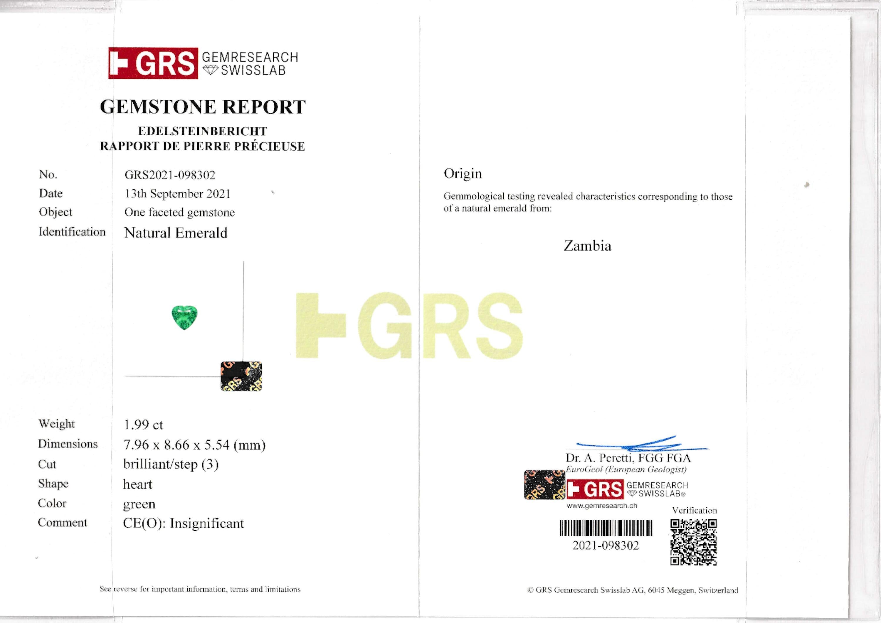 1.99 ct. Heart Shape Emerald GRS Insignificant