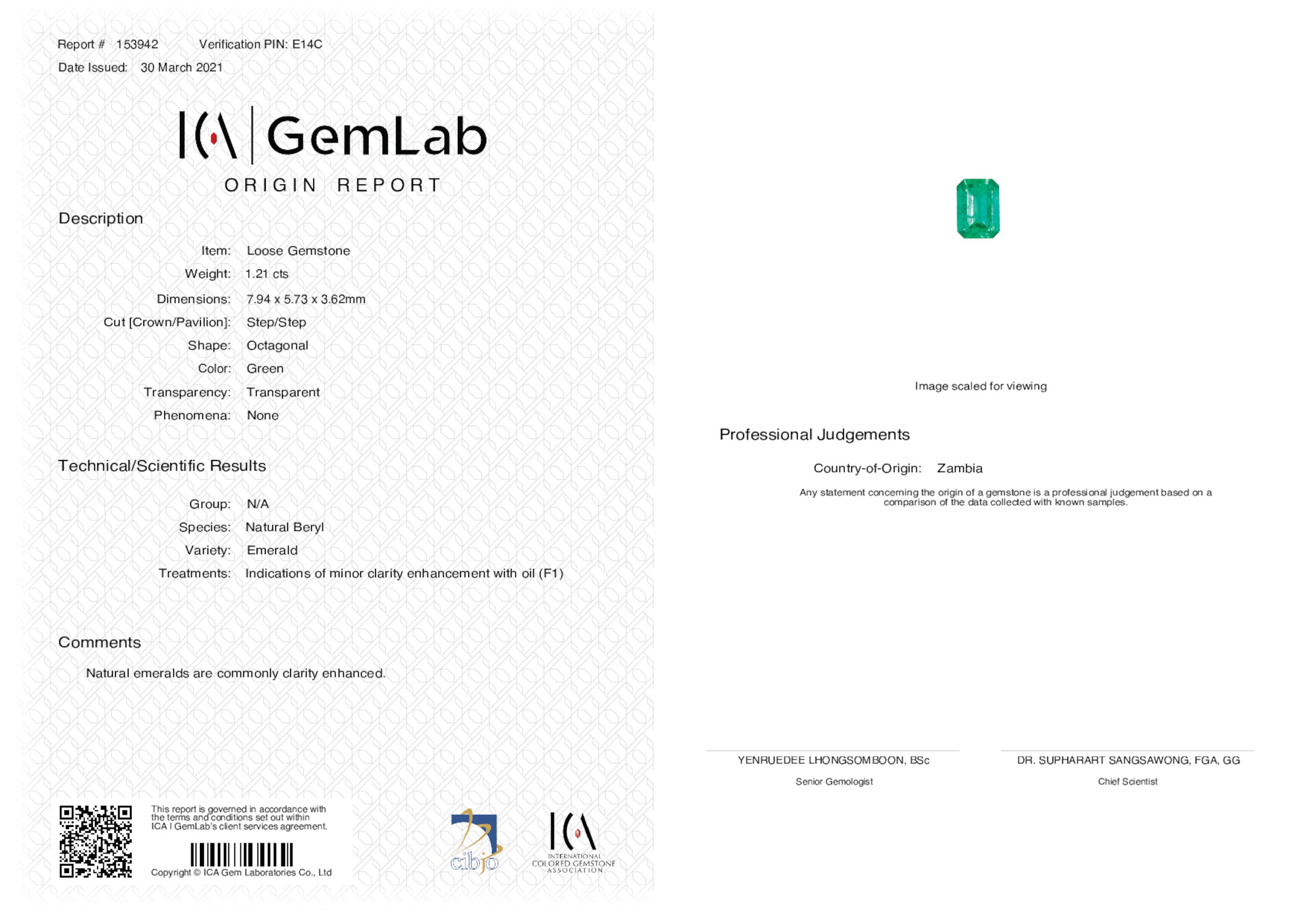 1.21 ct. Emerald ICA Minor