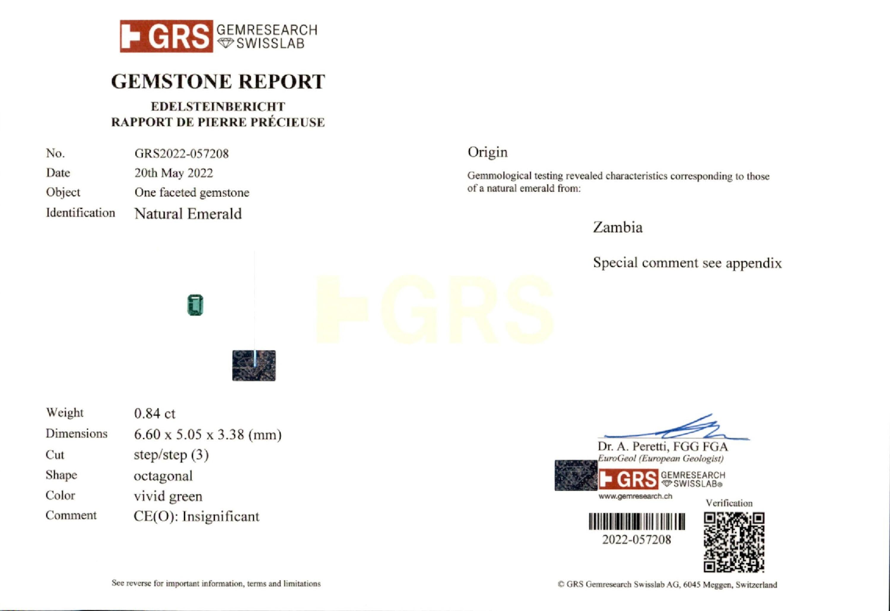 0.84 ct. Emerald GRS Insignificant