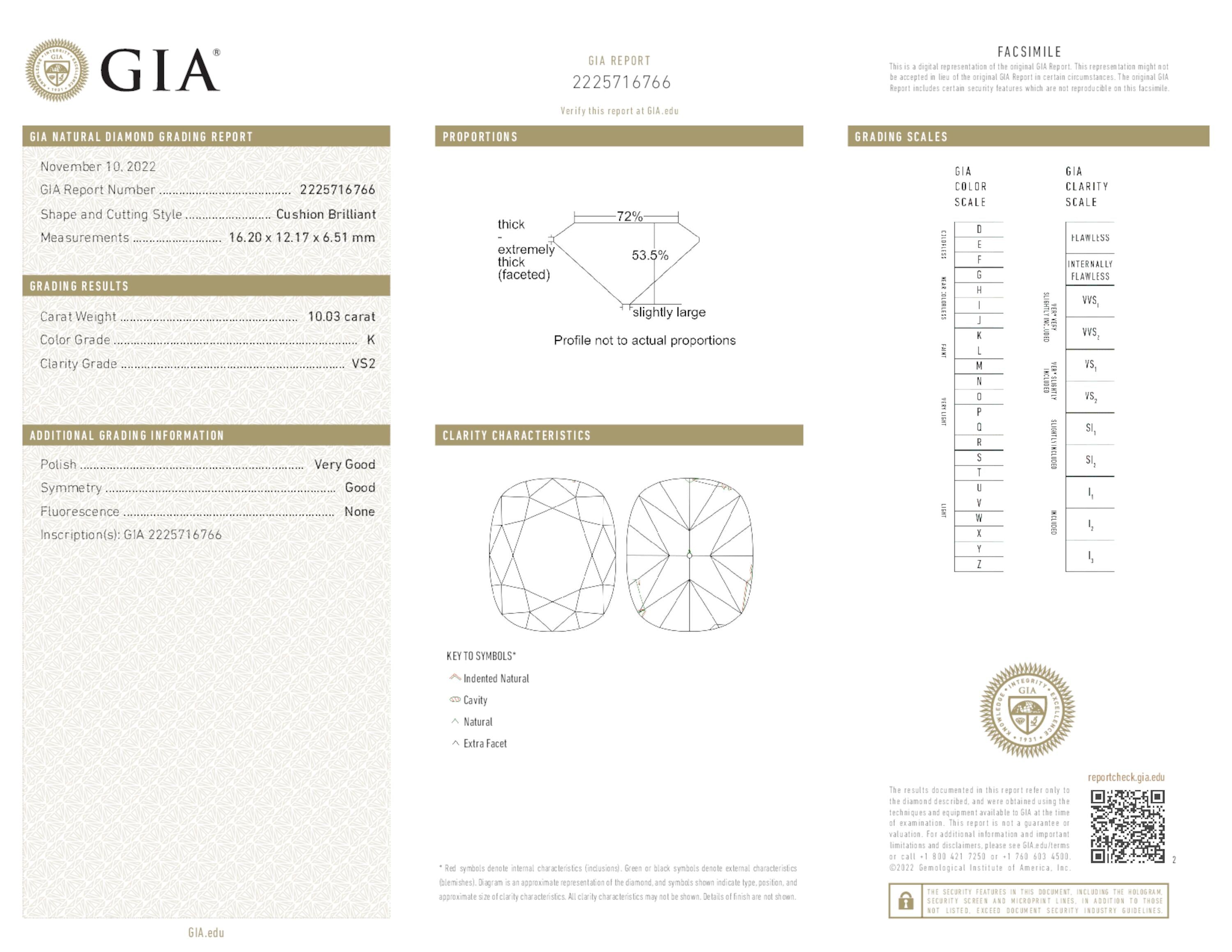 10.03 ct. Cushion Brilliant Diamond K VS2 None GIA