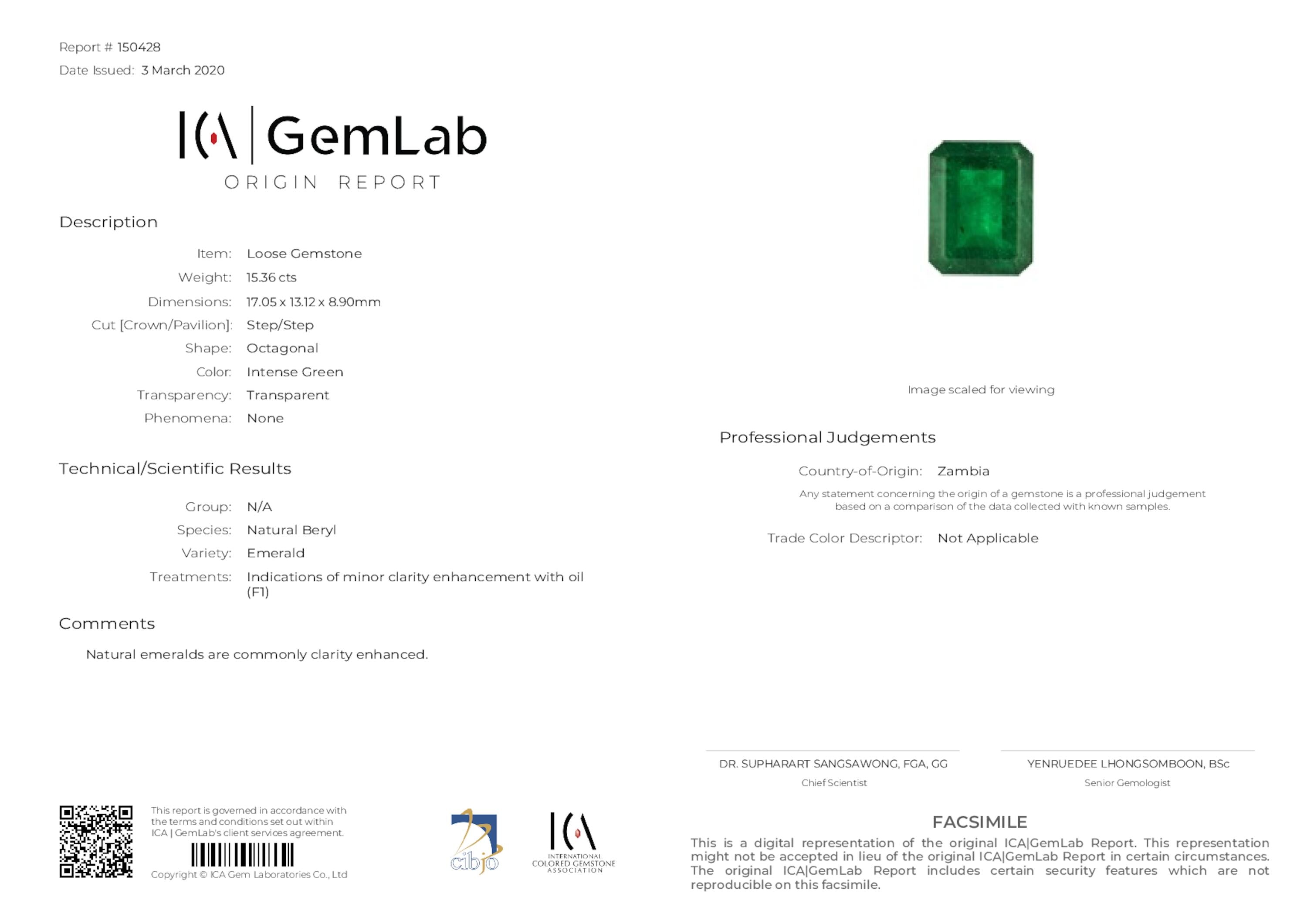 15.36 ct. Emerald ICA Minor