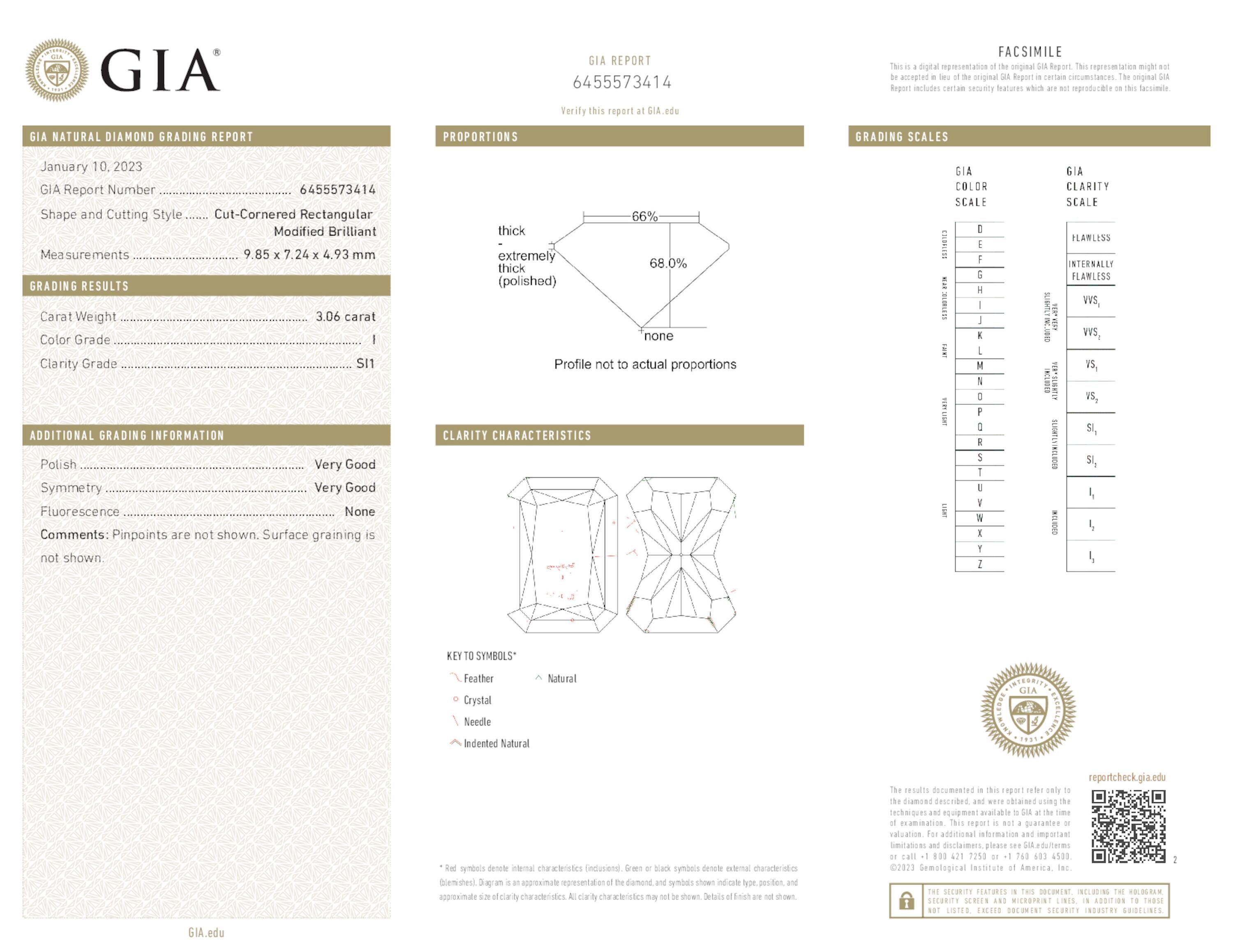 3.06 ct. Radiant Diamond I SI1 None GIA