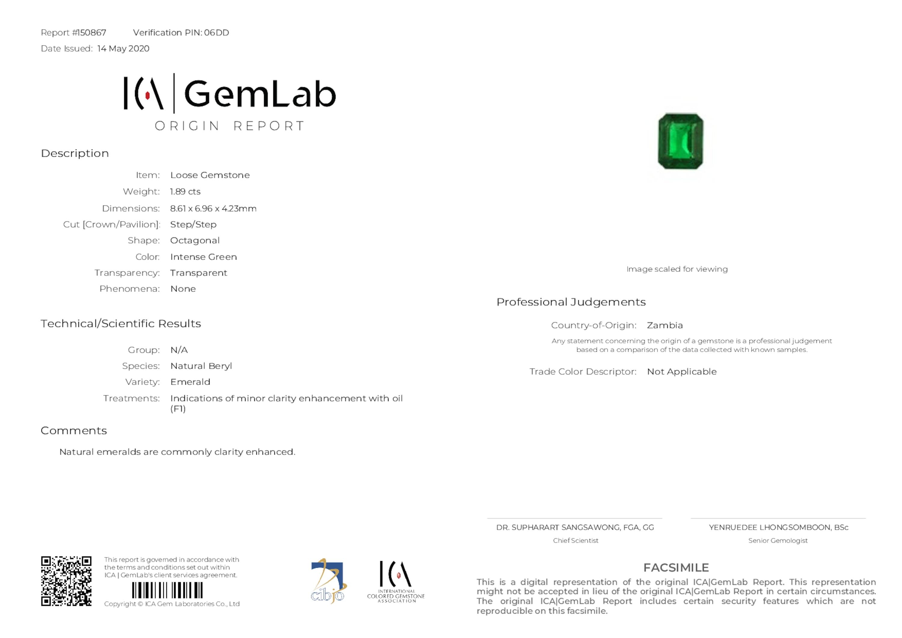 1.89 ct. Emerald ICA Minor