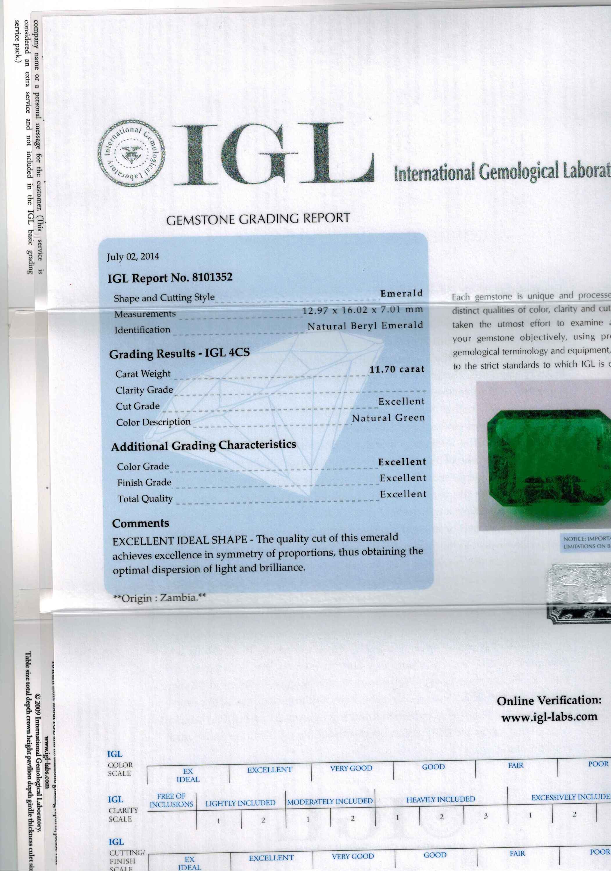 11.58 ct. Emerald IGL