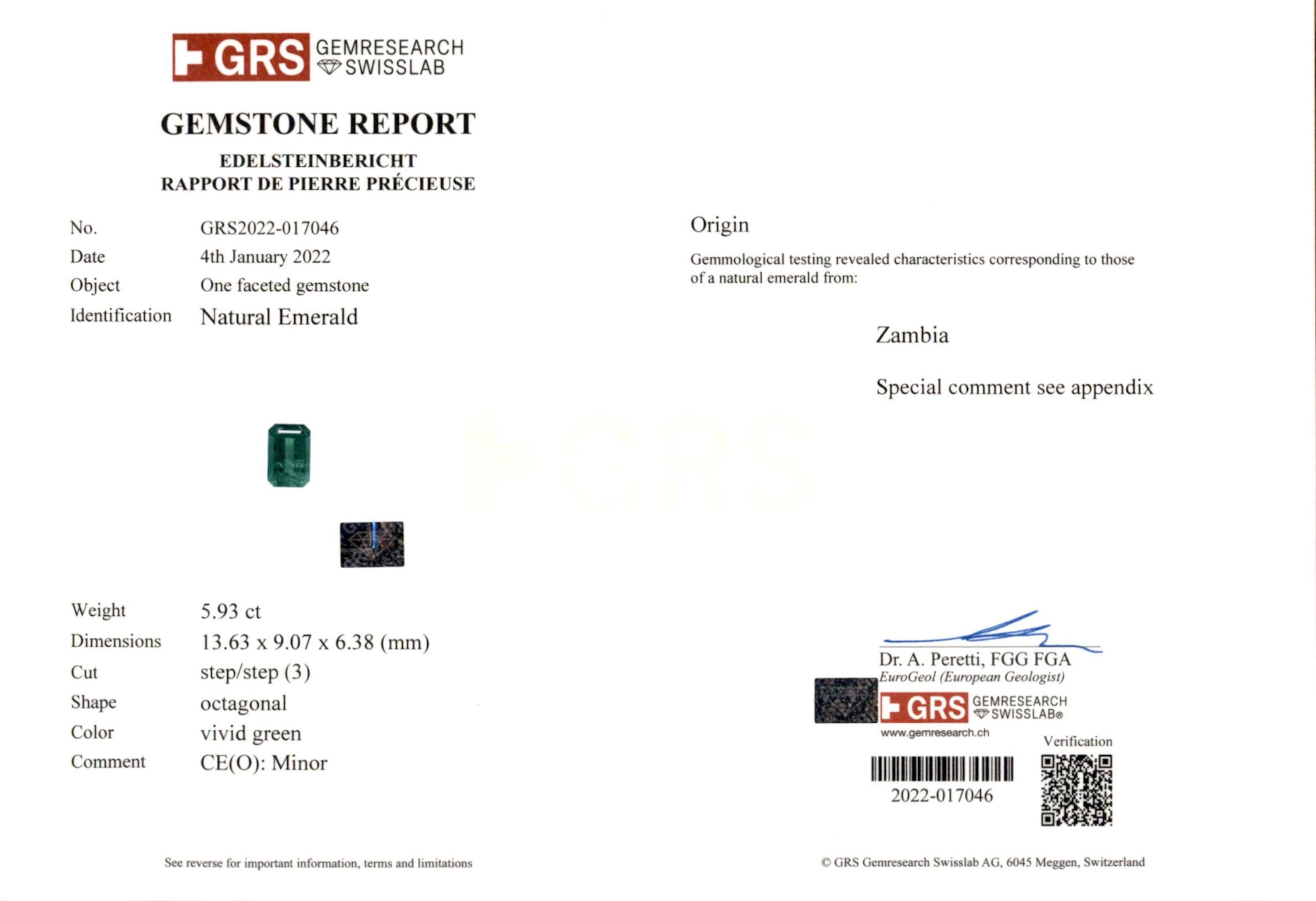 5.93 ct. Emerald GRS Minor