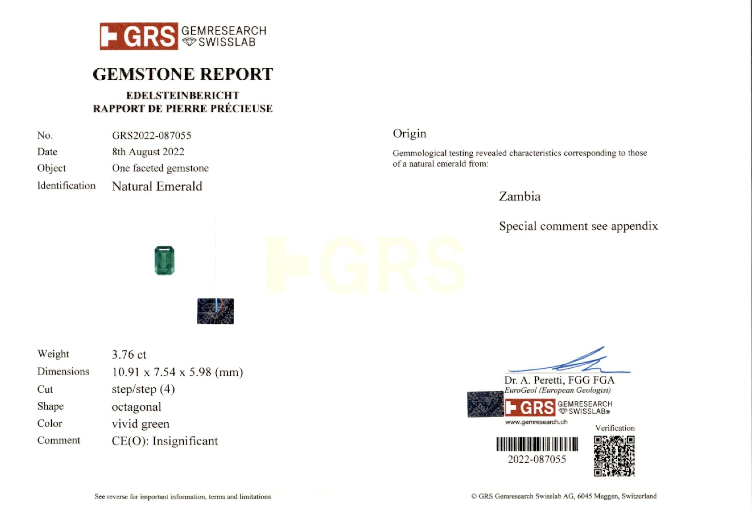 3.76 ct. Emerald GRS Insignificant